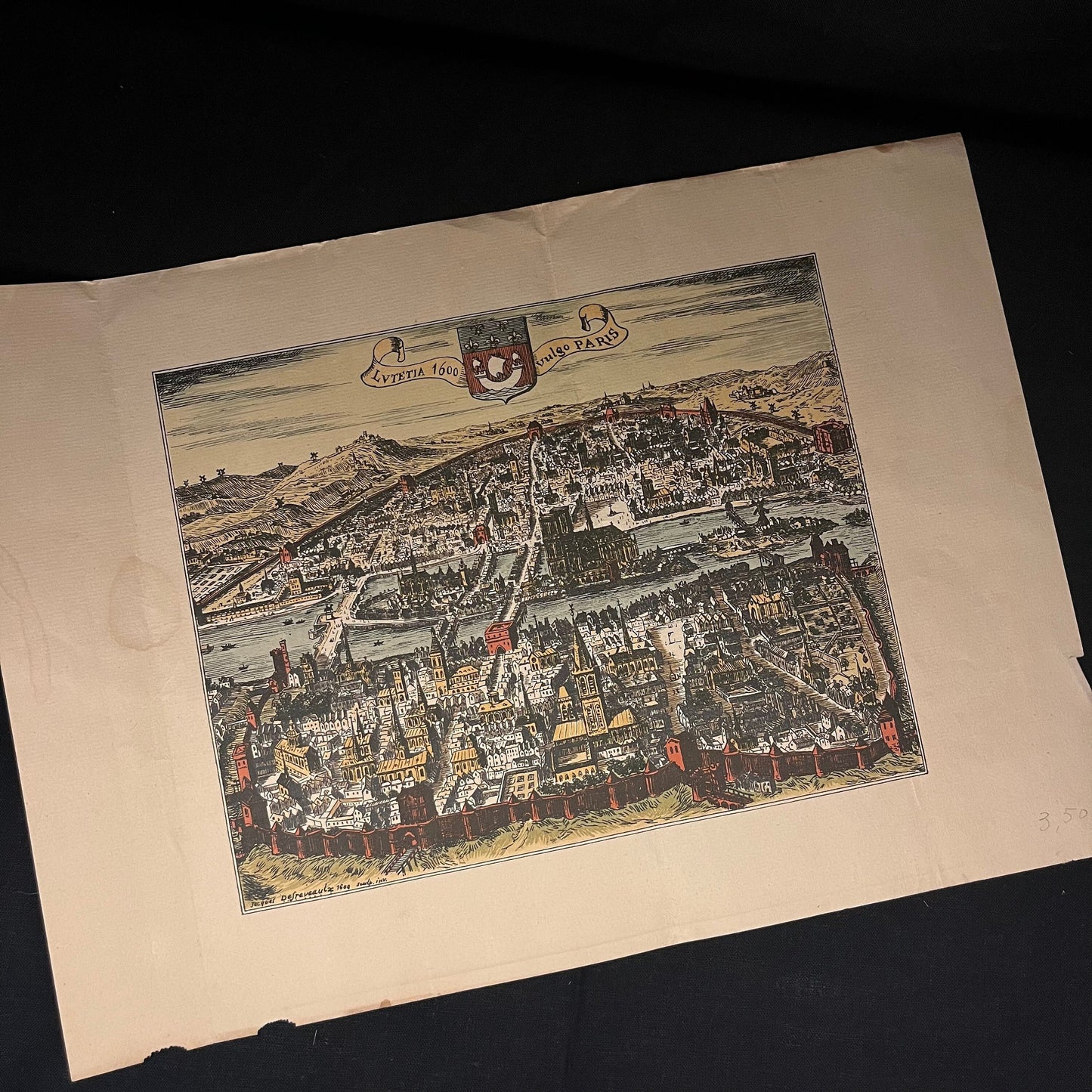 Lutetia 1600 Vulgo Paris - Vintage Paris Map Print by Daniel Derveaux (1940s)