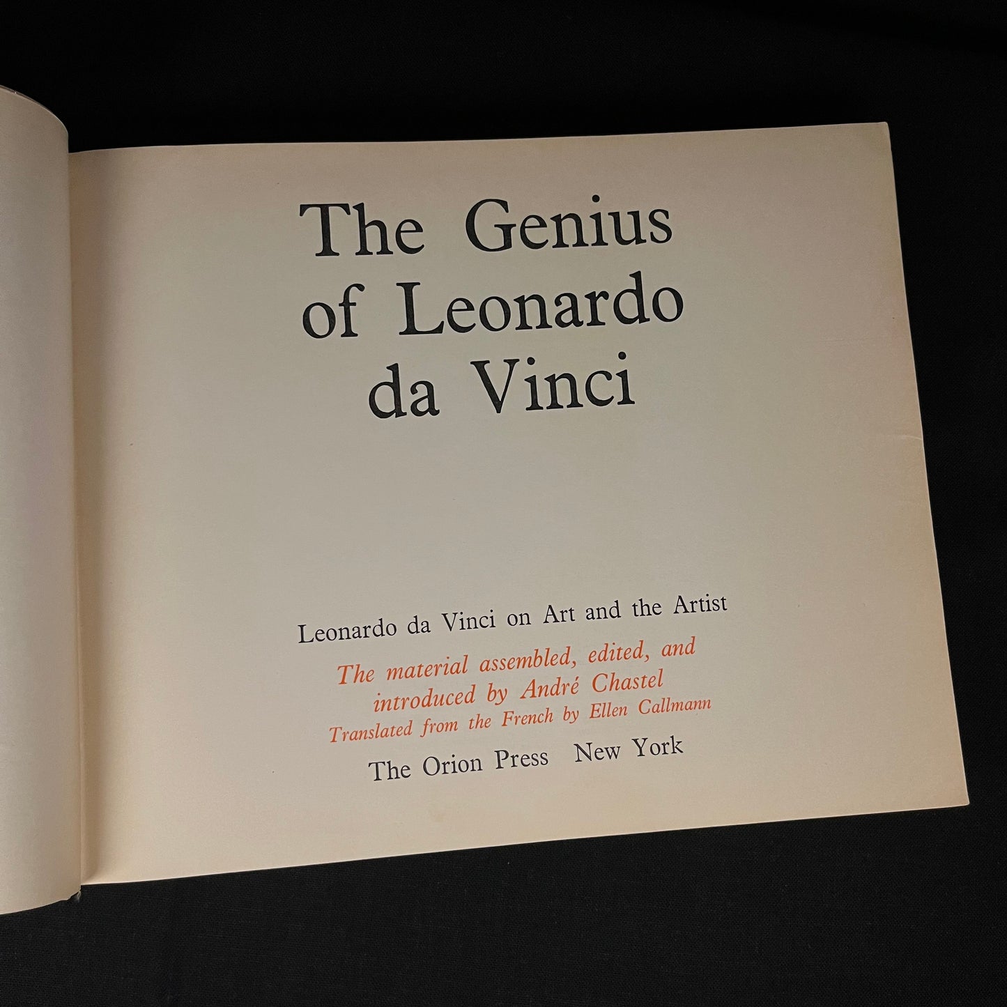 First Printing - The Genius of Leonardo da Vinci: Leonardo da Vinci on Art and the Artist Edited by A. Chastel (1961) Vintage Hardcover Book