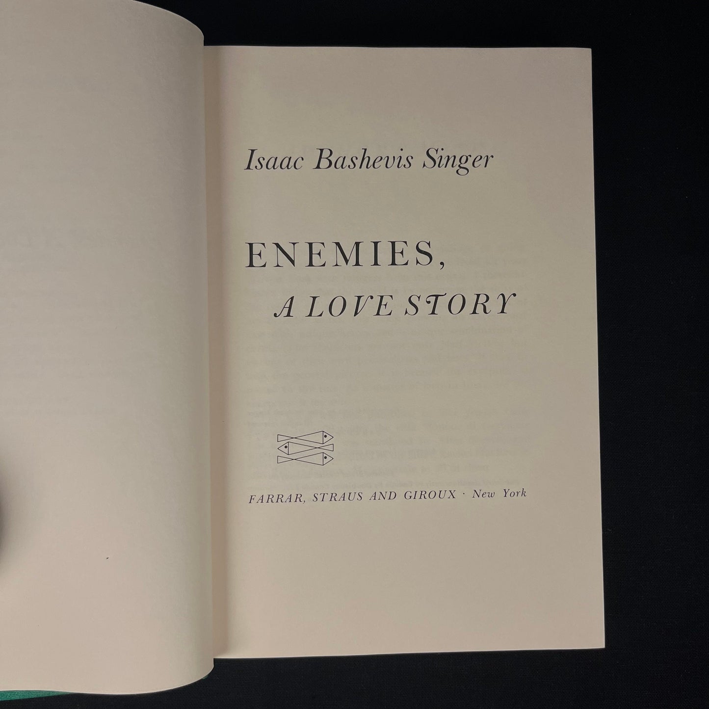 First Printing - Enemies, A Love Story by Isaac Bashevis Singer (1972) Vintage Hardcover Book