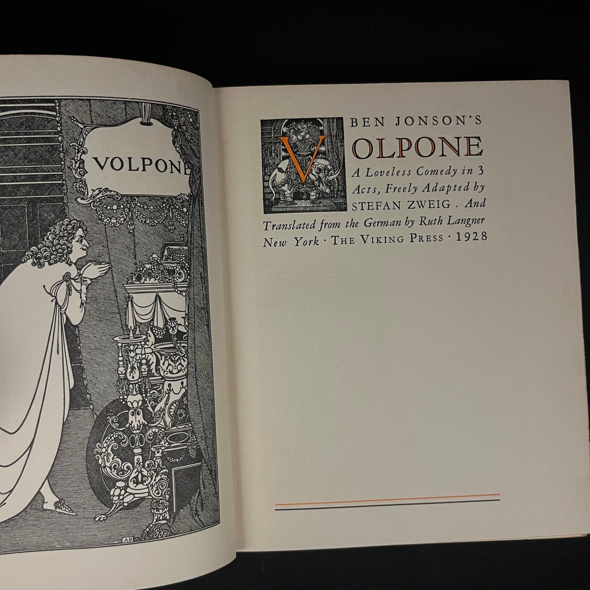 Ben Jonson’s Volpone: A Loveless Comedy in Three Acts, Freely Adapted by Stefan Zweig (1928) Hardcover Book