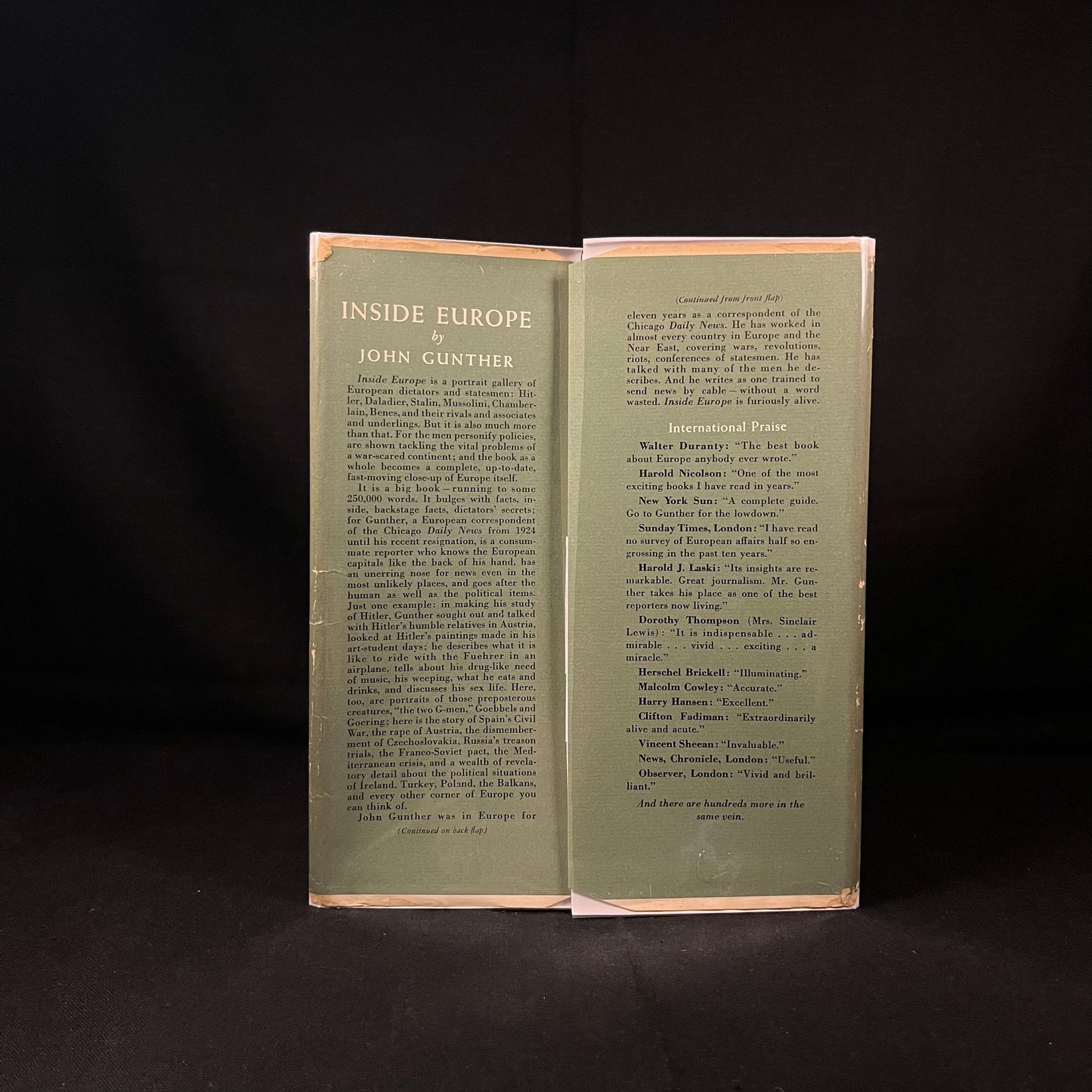 Inside Europe by John Gunther (1938) Vintage Hardcover Book