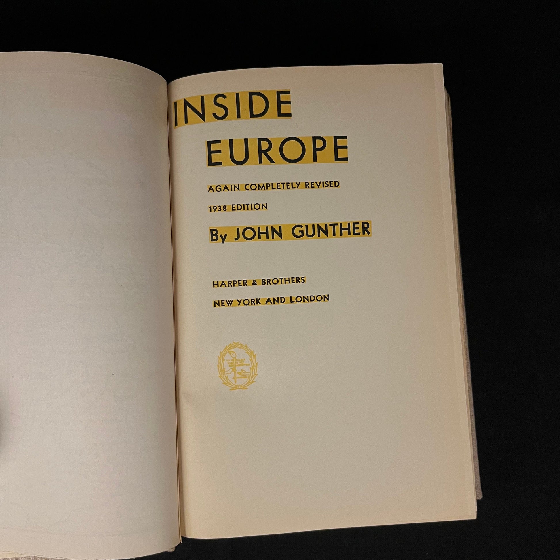 Inside Europe by John Gunther (1938) Vintage Hardcover Book