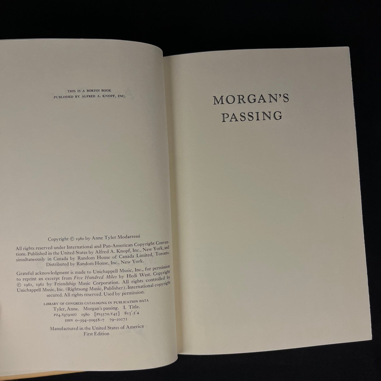 First Printing - Morgan’s Passing: A Novel by Anne Tyler (1980) Vintage Hardcover Book