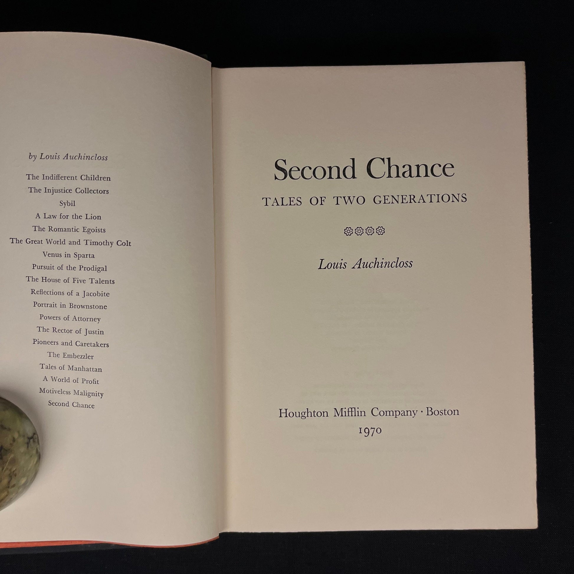 First Printing - Second Chance: Tales of Two Generations by Louis Auchincloss (1970) Vintage Hardcover Book