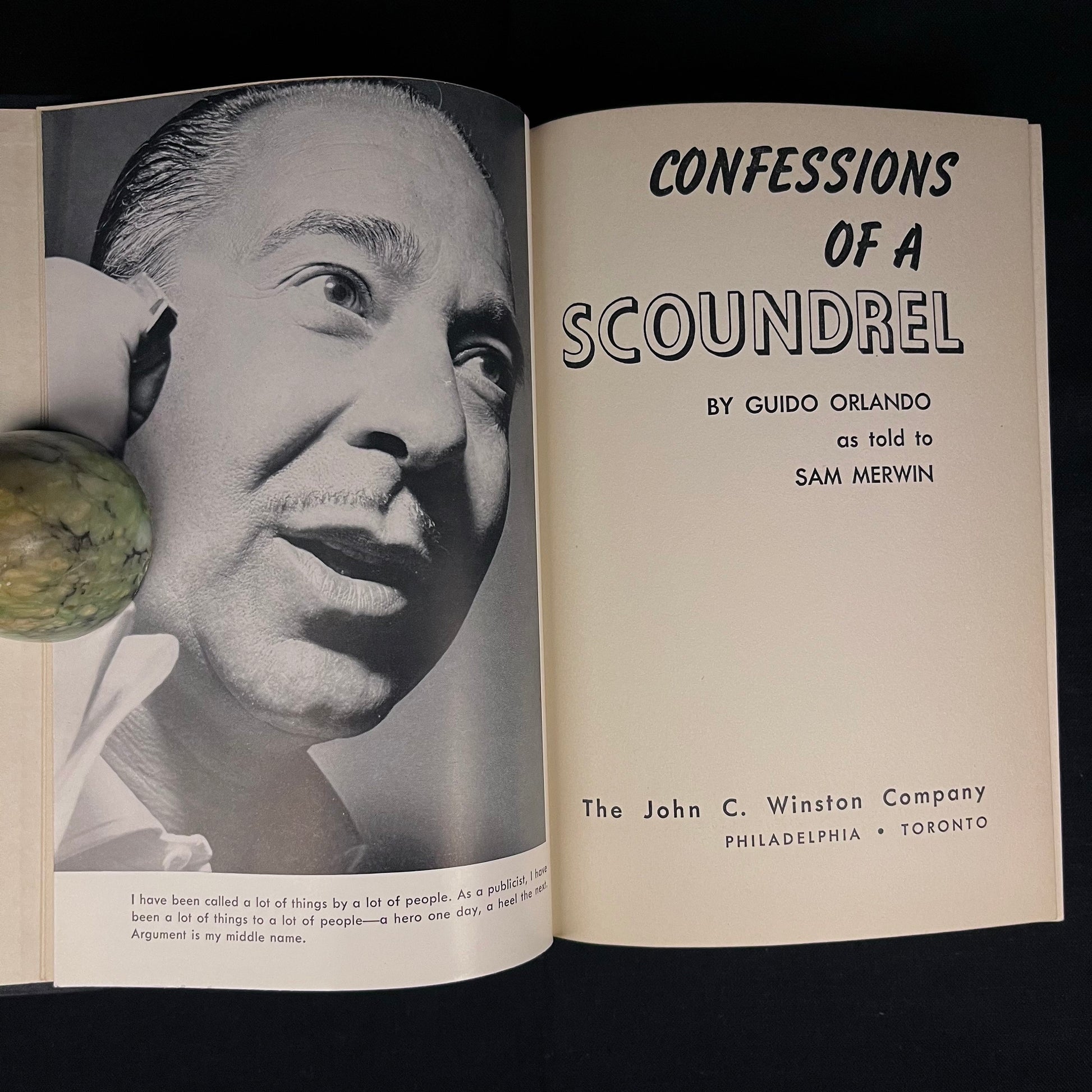 First Edition - Confessions of a Scoundrel by Guido Orlando as told to Sam Merwin (1954) Vintage Hardcover Book