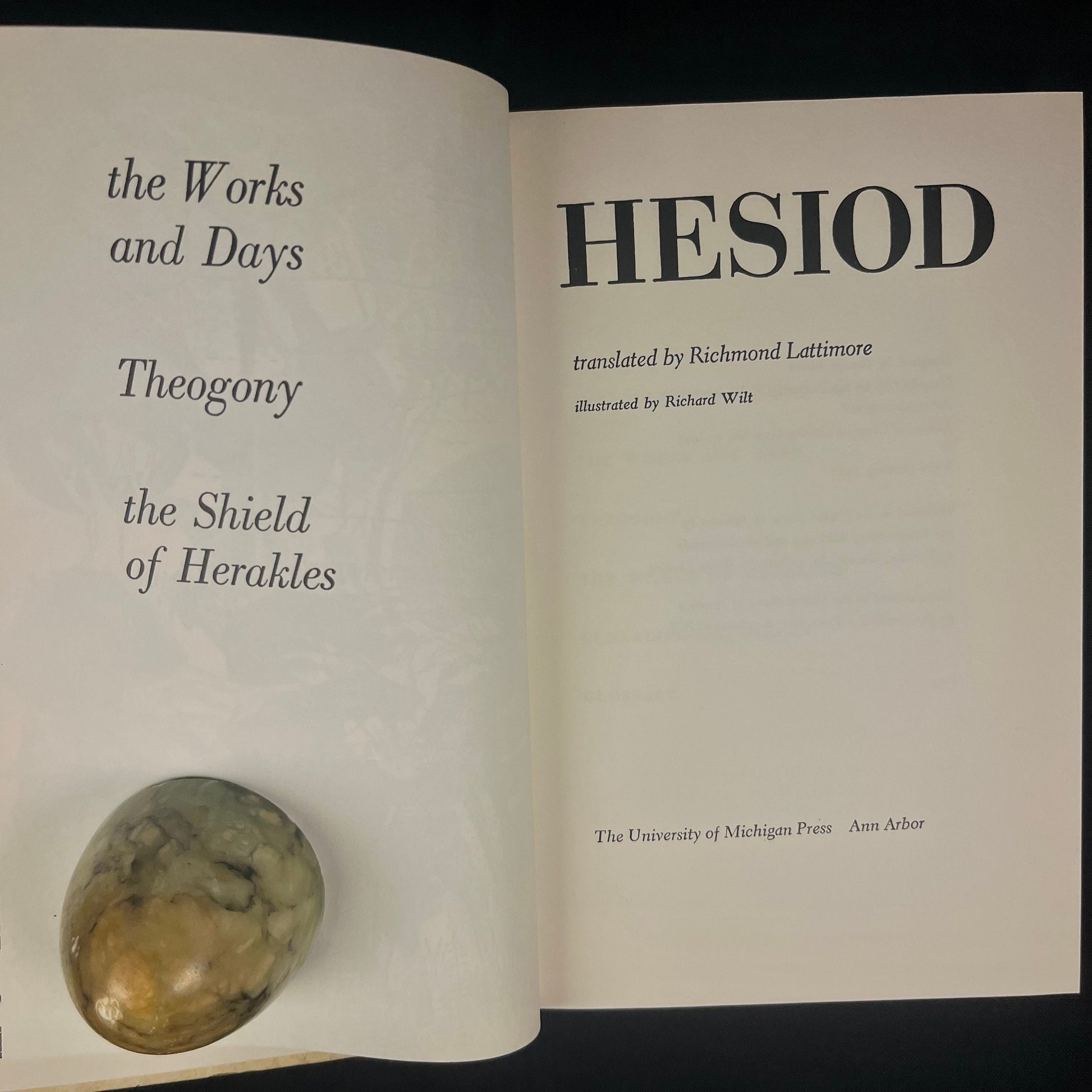 The Works and Days, Theogony, and The Shield of Herakles by Hesiod Translated by Richmond Lattimore (1962) Vintage Hardcover Book