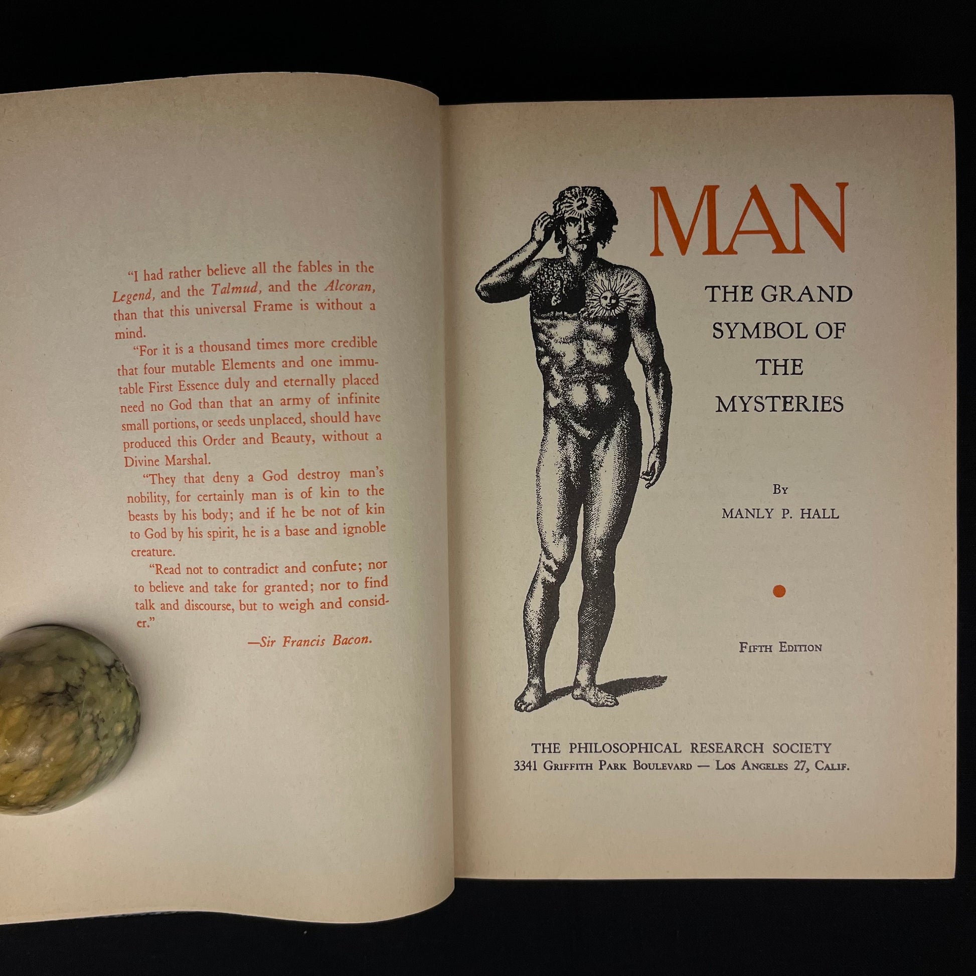 Fifth Edition - Man: Grand Symbol of the Mysteries by Manly P. Hall (1947) Vintage Hardcover Book