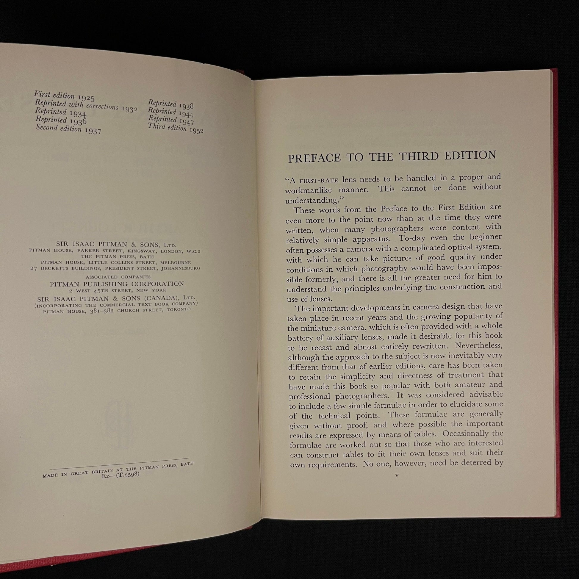 Camera Lenses: A Handbook to Lenses and Accessories for Amateur and Professional Photographers by Arthur Lockett (1952) Hardcover Book