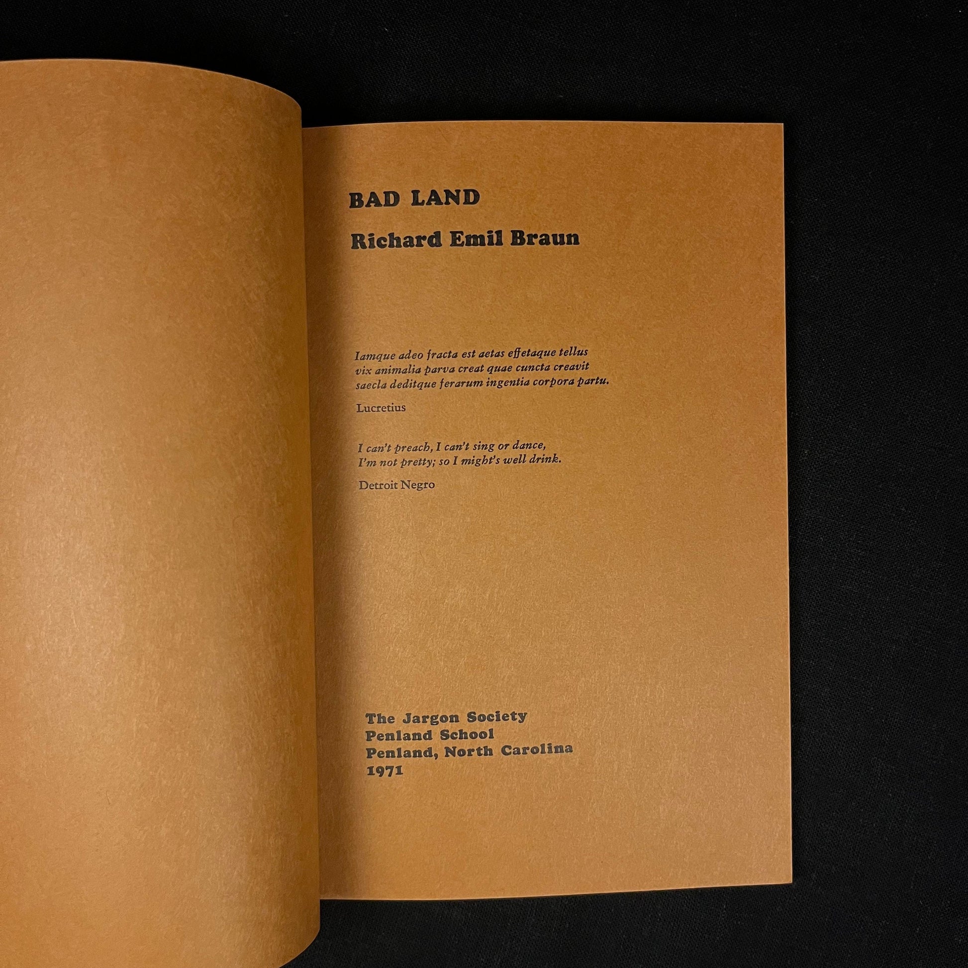 Bad Land by Richard Emil Braun (1971) Vintage Softcover Book