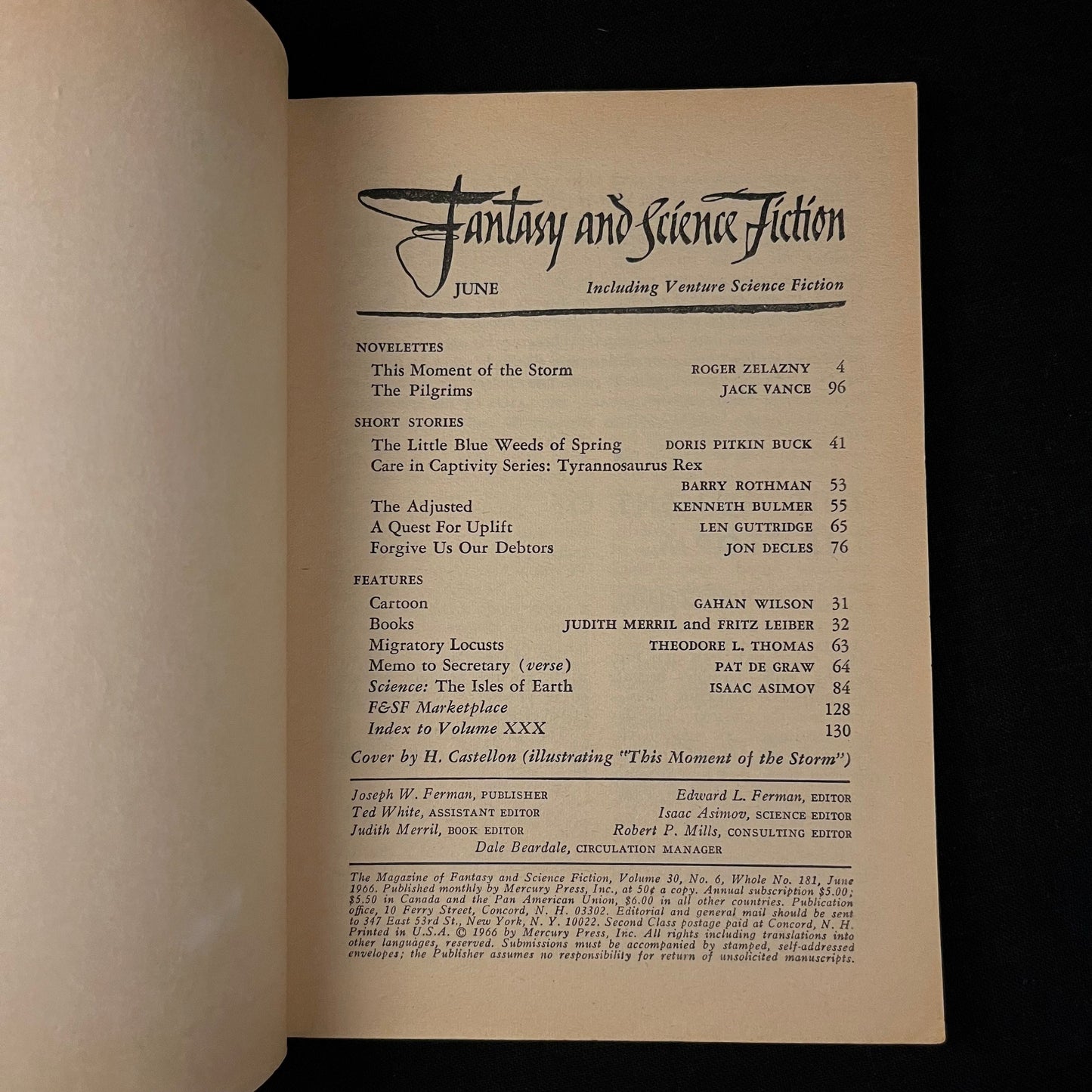 The Magazine of Fantasy and Science Fiction (June 1966) Featuring Roger Zelanzny and Jack Vance