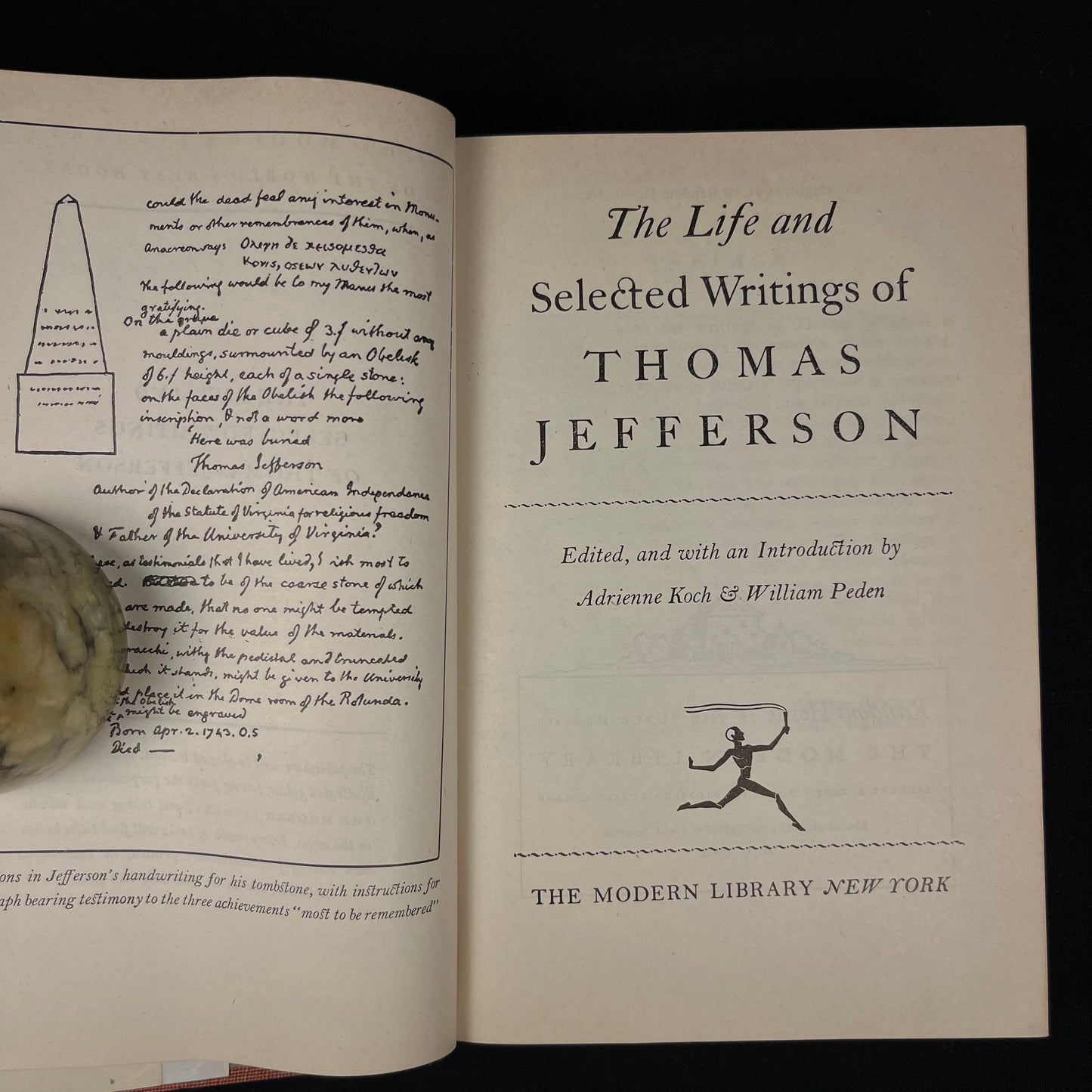 Modern Library - The Life and Selected Writings of Thomas Jefferson (1945) Vintage Hardcover Book