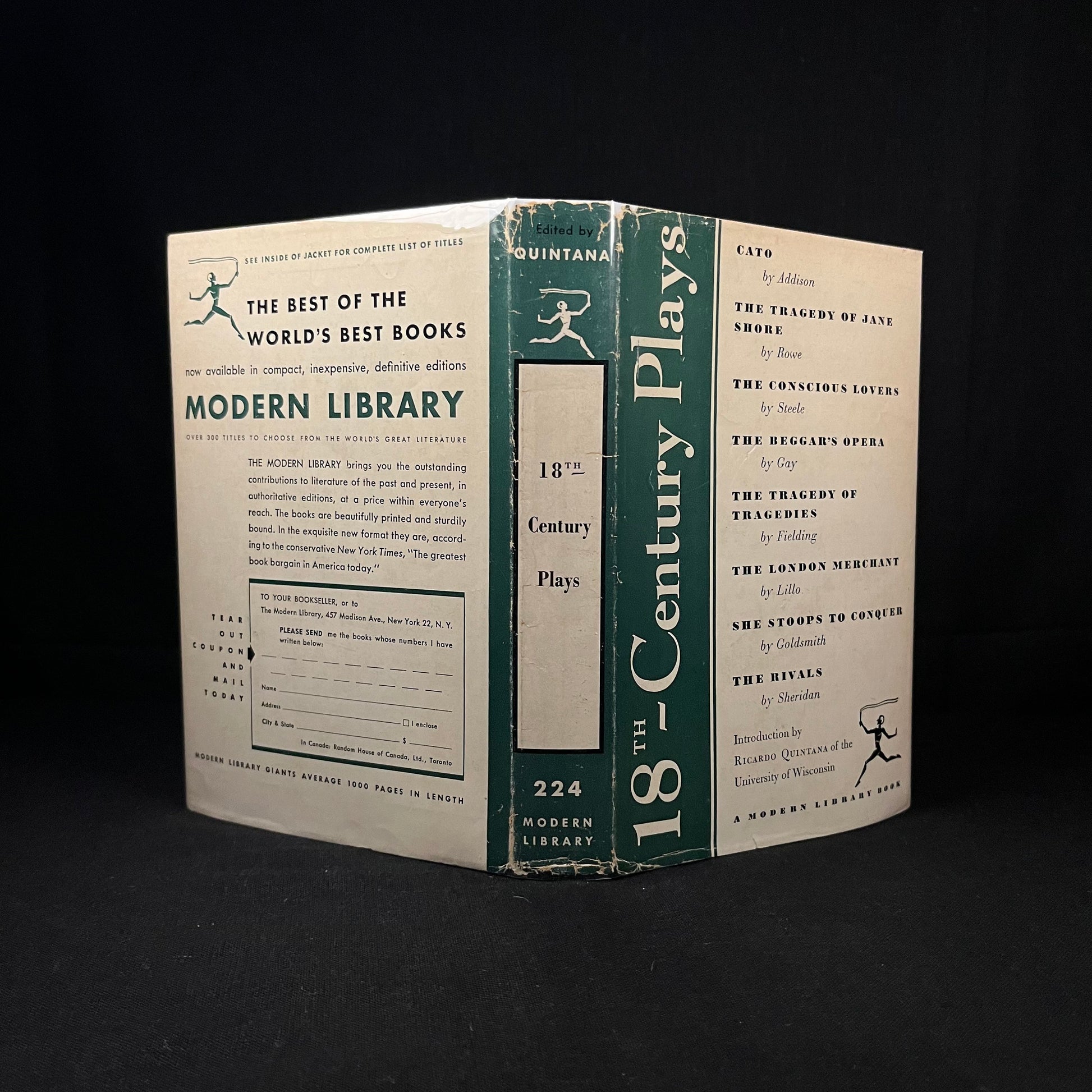 Modern Library - Eighteenth-Century Plays (1952) Vintage Hardcover Book