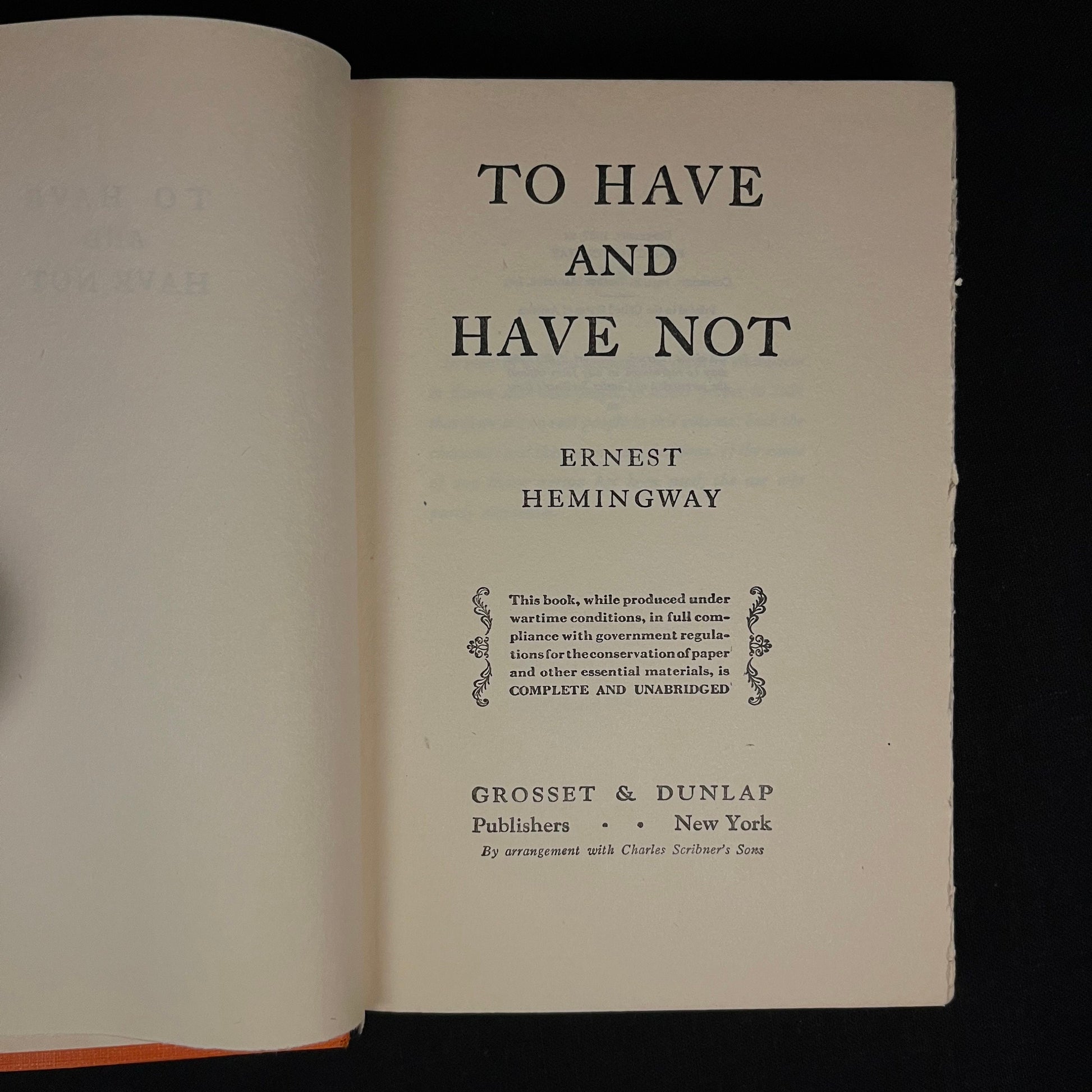 To Have and Have Not by Ernest Hemingway (1937) Vintage Hardcover Book