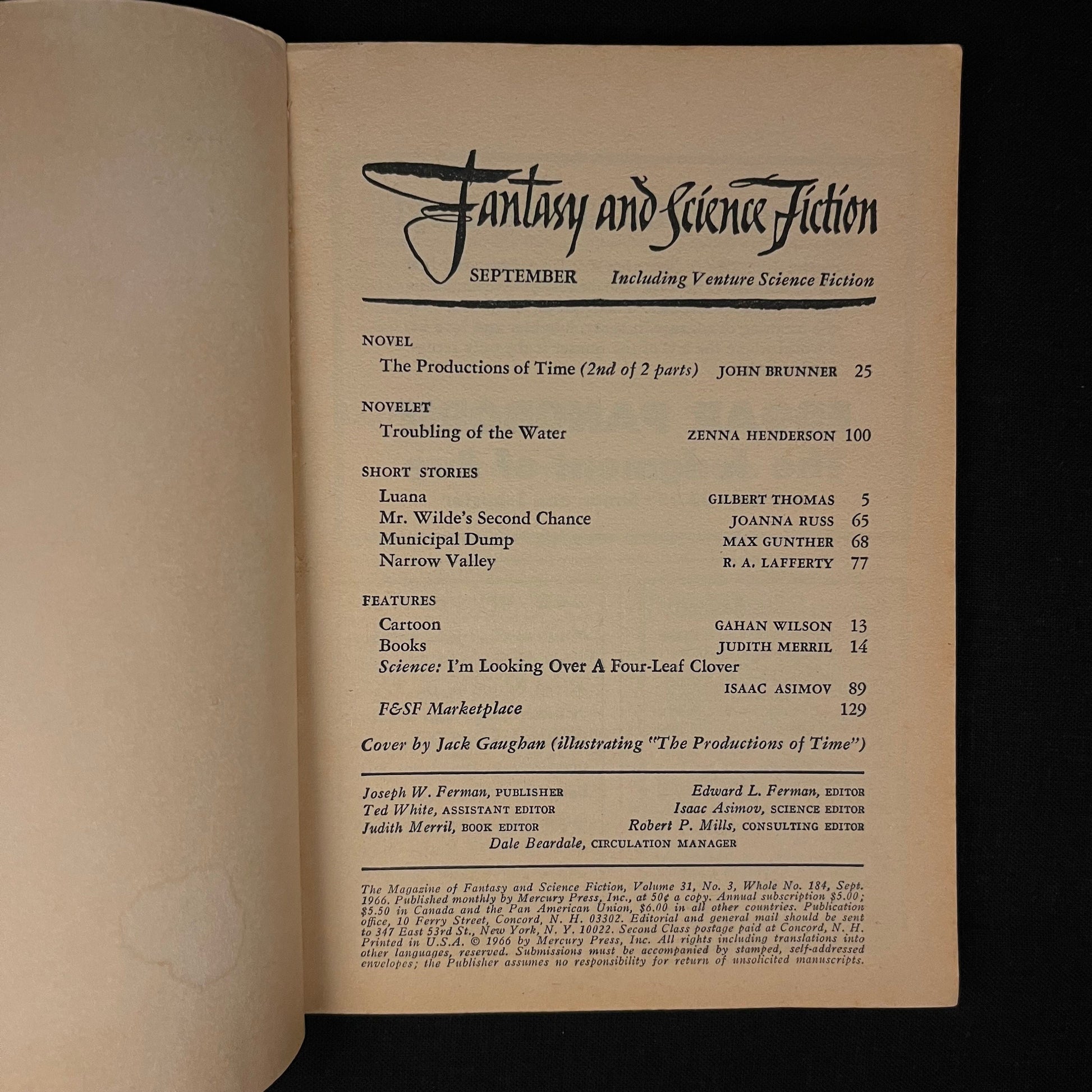 The Magazine of Fantasy and Science Fiction (September 1966) Featuring Zenna Henderson, John Brunner, Isaac Asimov and R. A. Lafferty