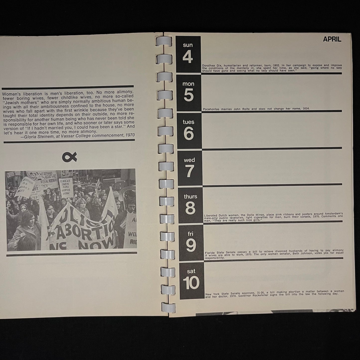 The Liberated Woman’s Appointment Calendar and Survival Handbook: 1971 by Lynn Sherr and Jurate Kazickas (1970) Vintage Softcover Book