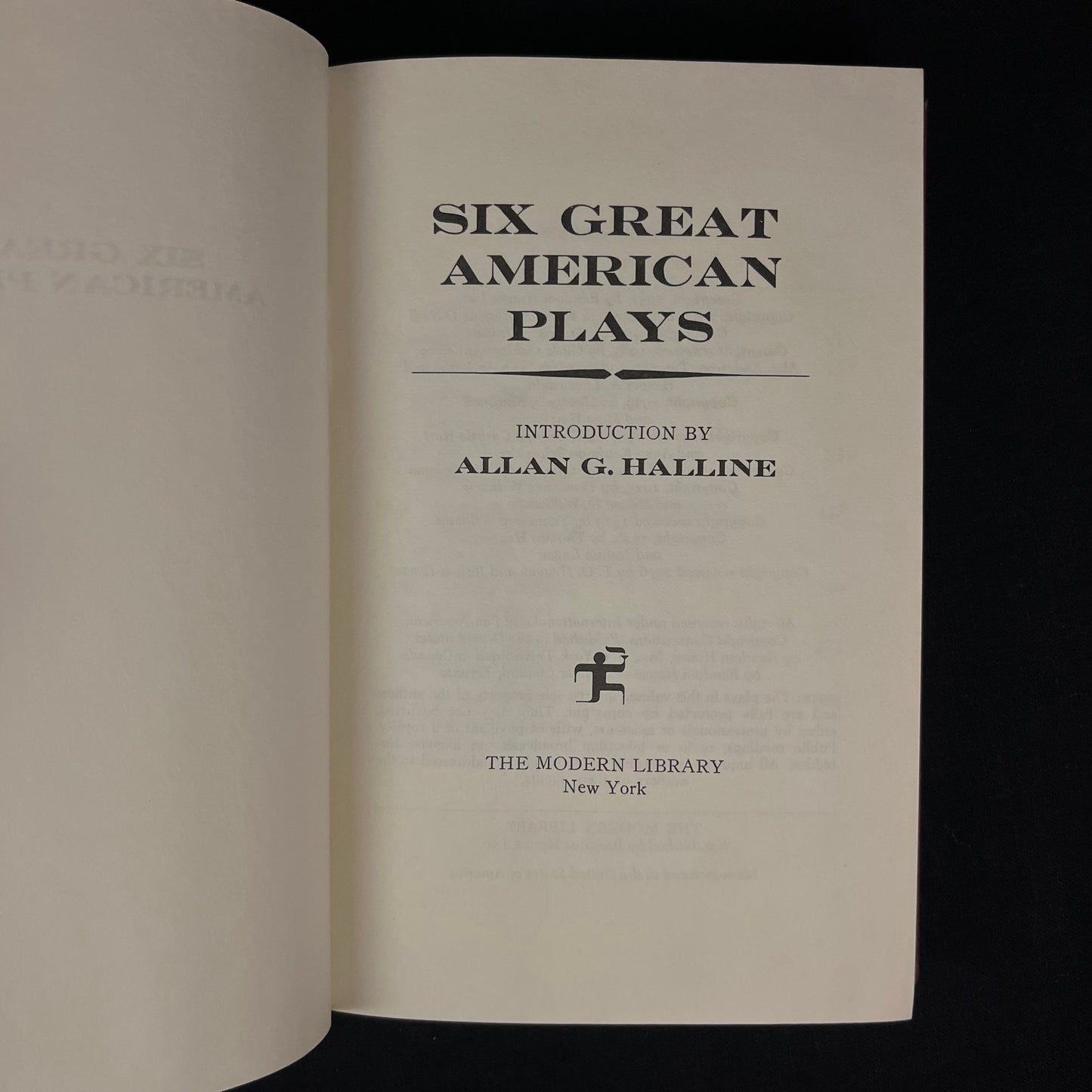 Modern Library - Six Great American Plays (1978) Vintage Hardcover Book