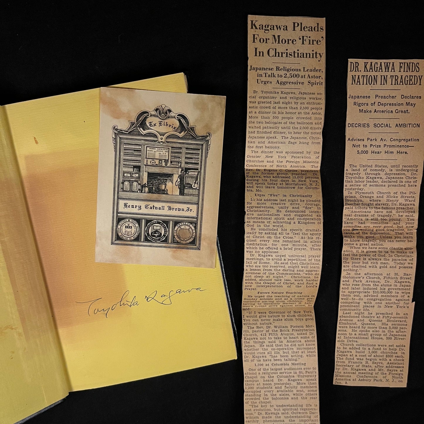Author Signed - Songs from the Slums by Toyohiko Kagawa (1935) Vintage Hardcover Book