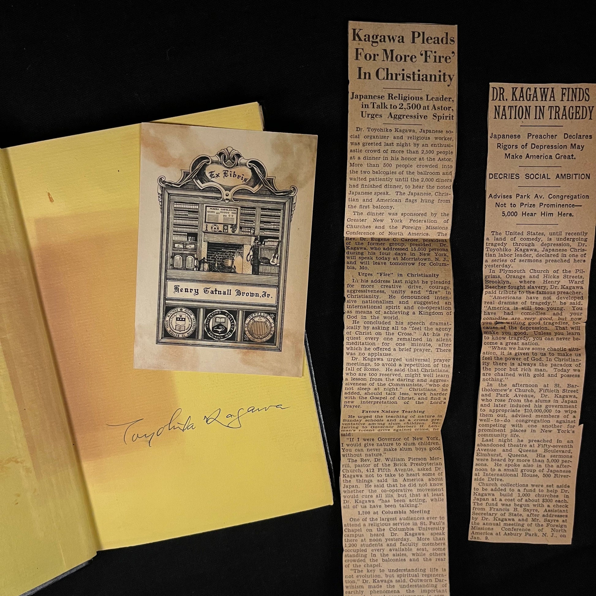 Author Signed - Songs from the Slums by Toyohiko Kagawa (1935) Vintage Hardcover Book