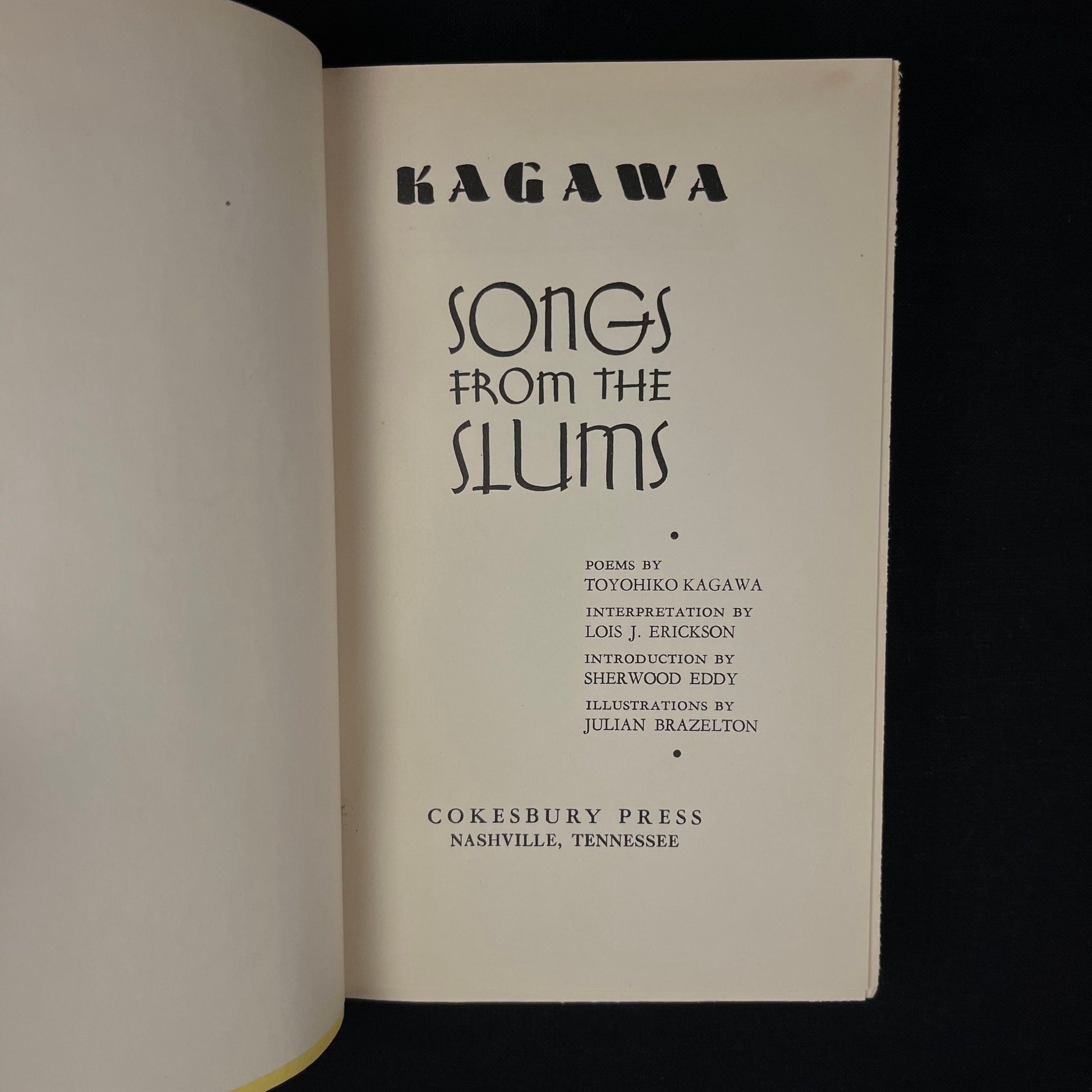 Author Signed - Songs from the Slums by Toyohiko Kagawa (1935) Vintage Hardcover Book