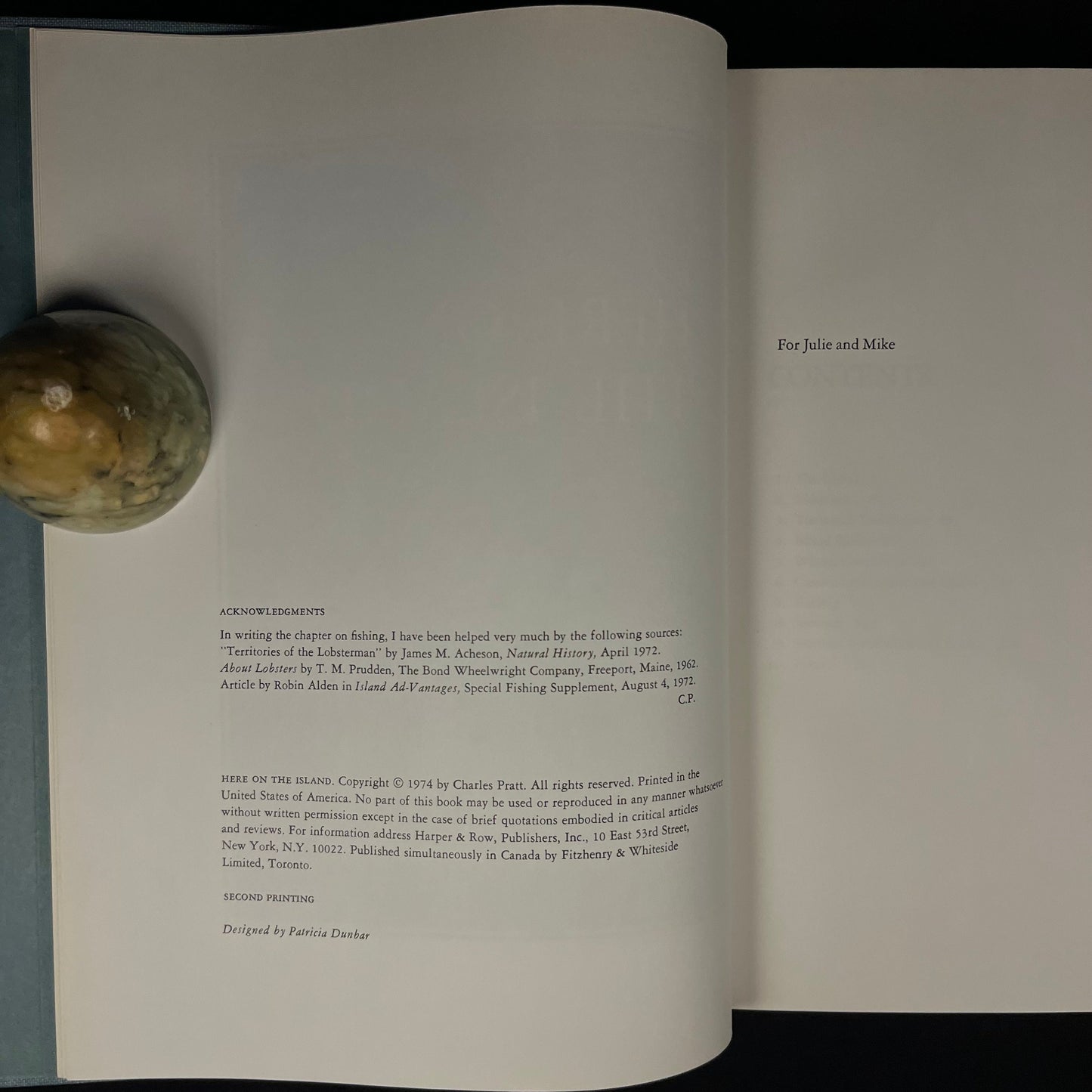 Here on The Island: Being an Account of a Way of Life Several Miles Off the Coast of Maine by Charles Pratt (1974) Vintage Hardcover Book