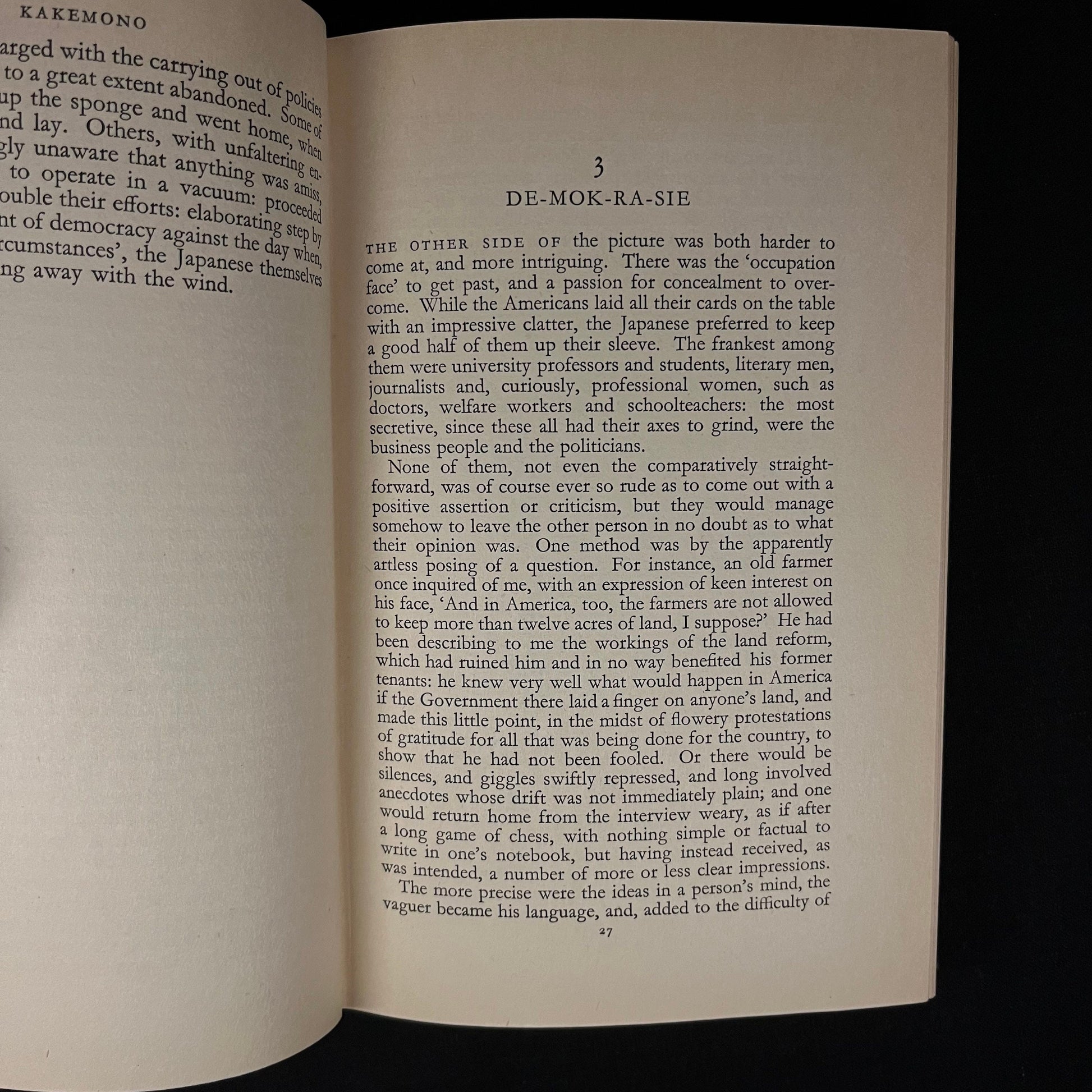 Kakemono: A Sketch Book of Post-War Japan by Honor Tracy (1950) Vintage Hardcover Book