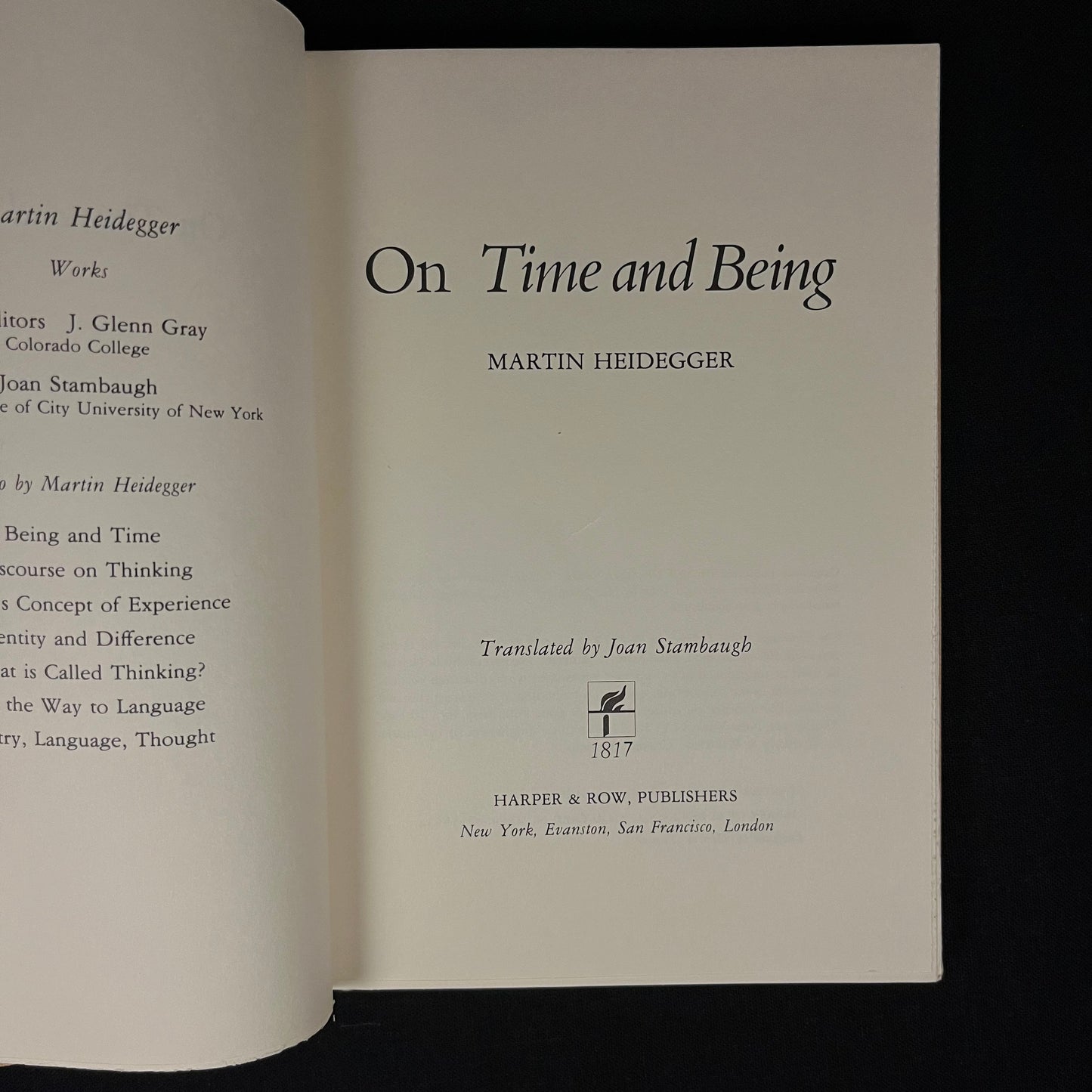 Second Printing - On Time and Being by Martin Heidegger (1973) Vintage Hardcover Book