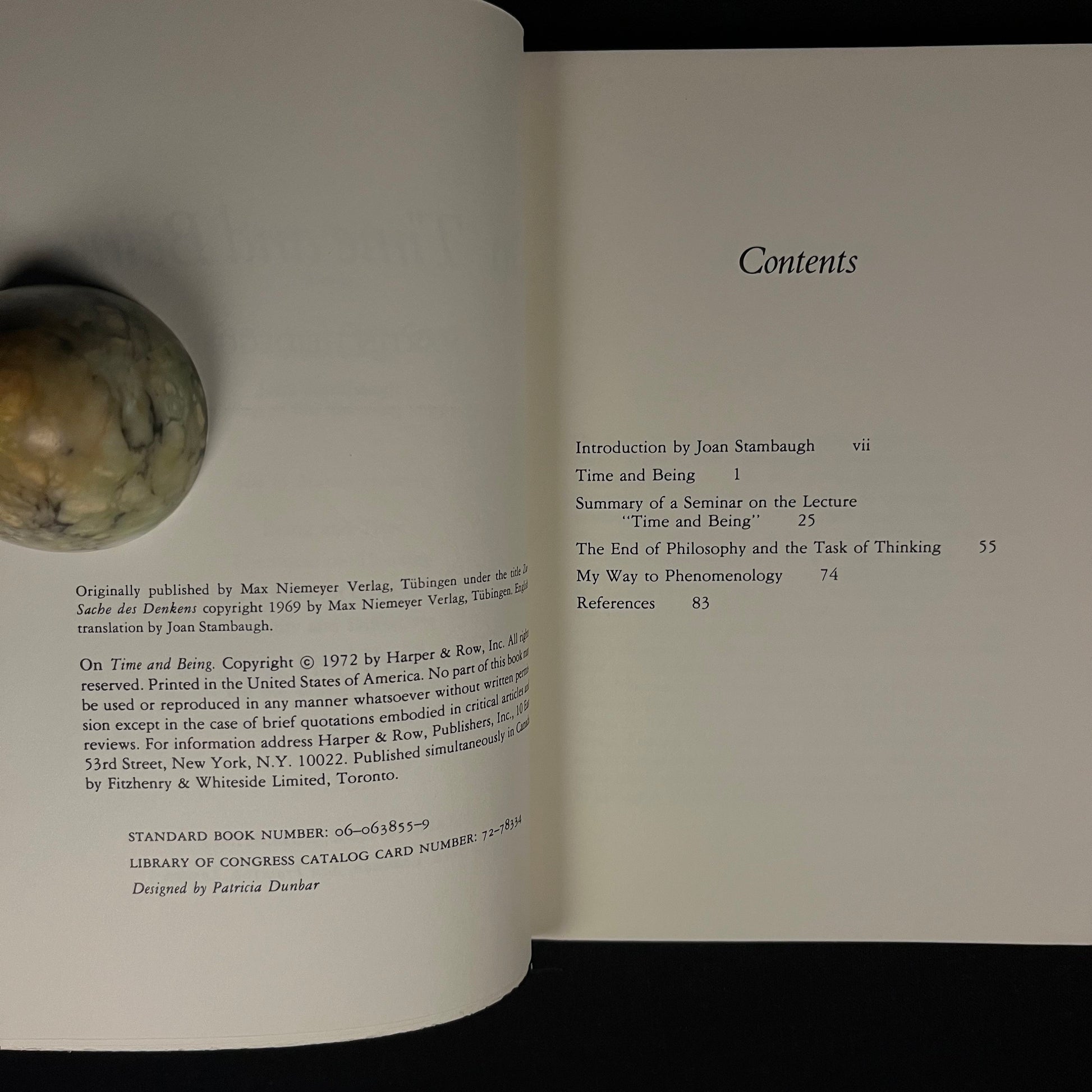 Second Printing - On Time and Being by Martin Heidegger (1973) Vintage Hardcover Book