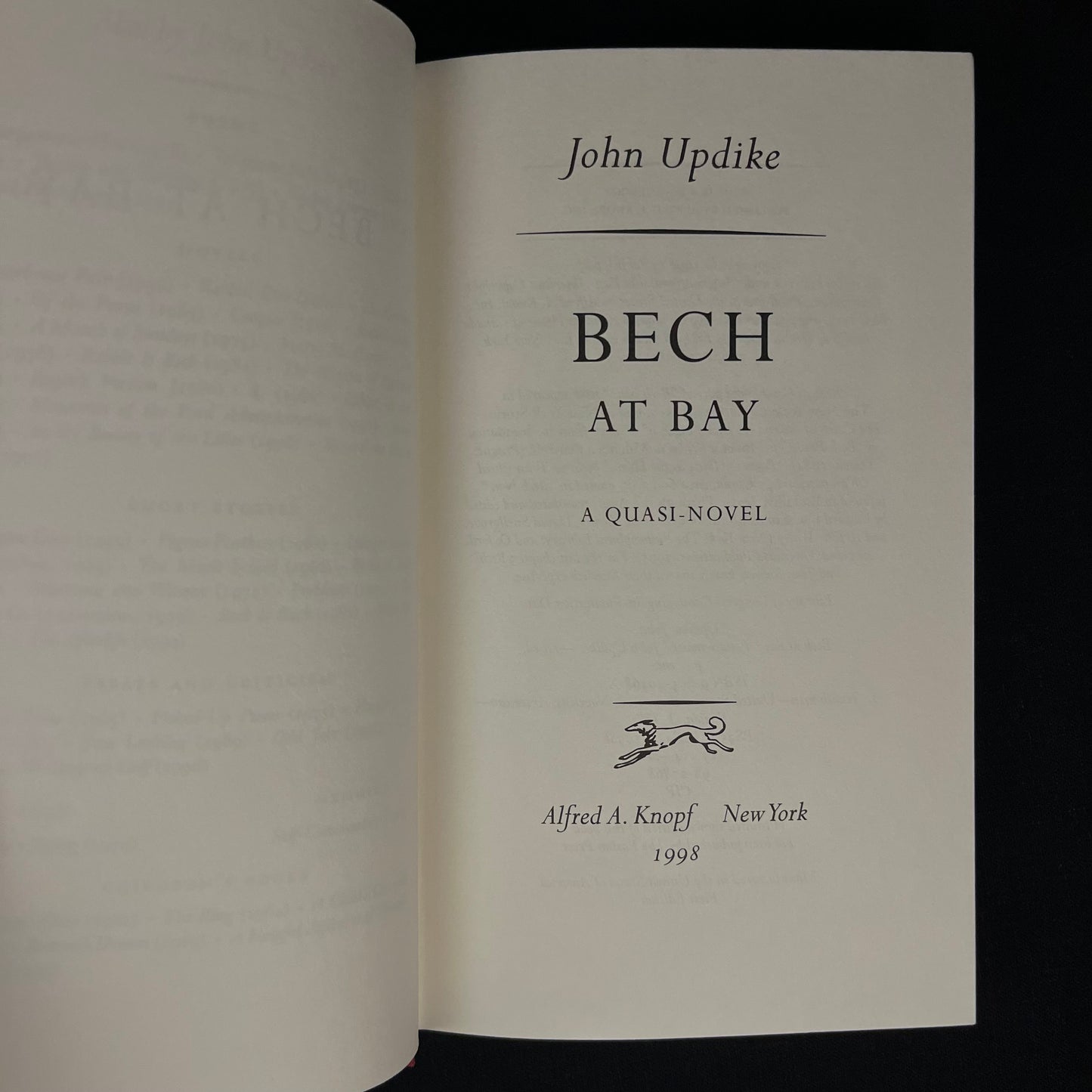 First Printing - Bech at Bay by John Updike (1998) Vintage Hardcover Book