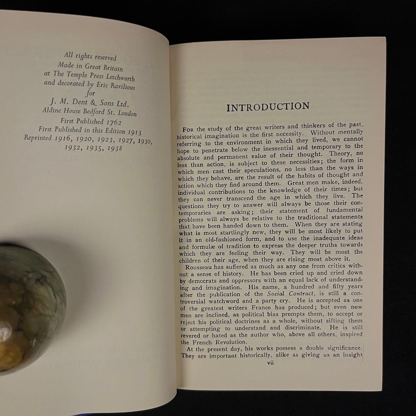 Everyman’s Library - The Social Contract and Discourses by Rousseau (1938) Vintage Hardcover Book