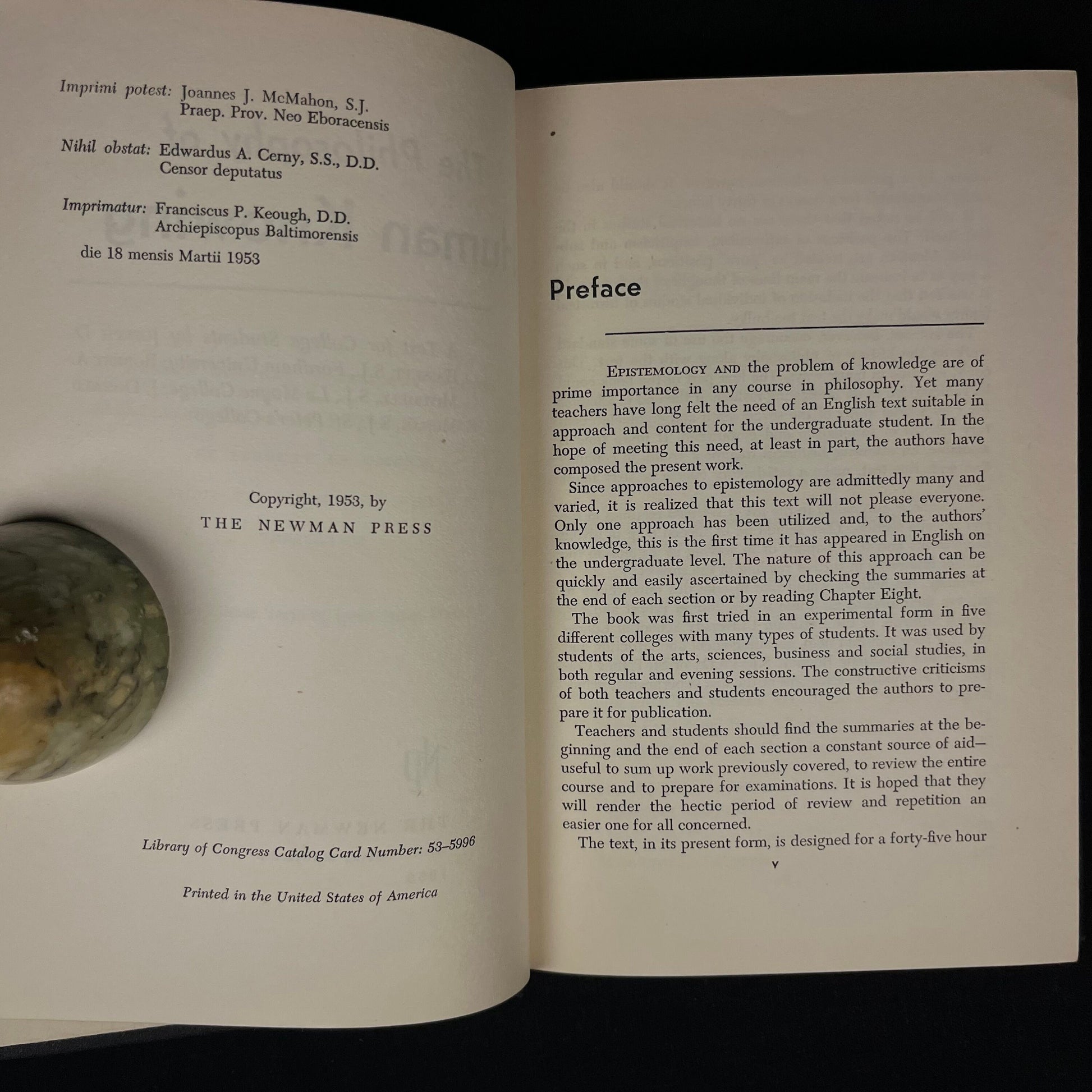 The Philosophy of Human Knowing: A Text for College Students by J. D. Hassett, R. A. Mitchell and J. D. Monan (1953) Vintage Hardcover Book