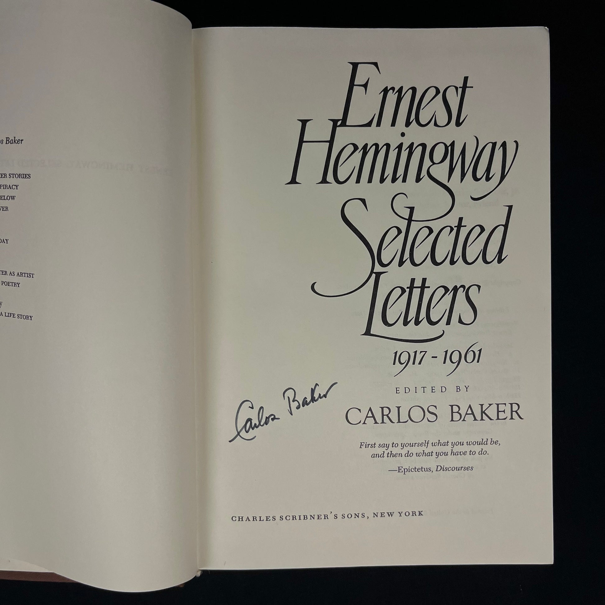 Signed by Editor - Ernest Hemingway: Selected Letters, 1917-1961 Edited by Carlos Baker (1981) Vintage Hardcover Book