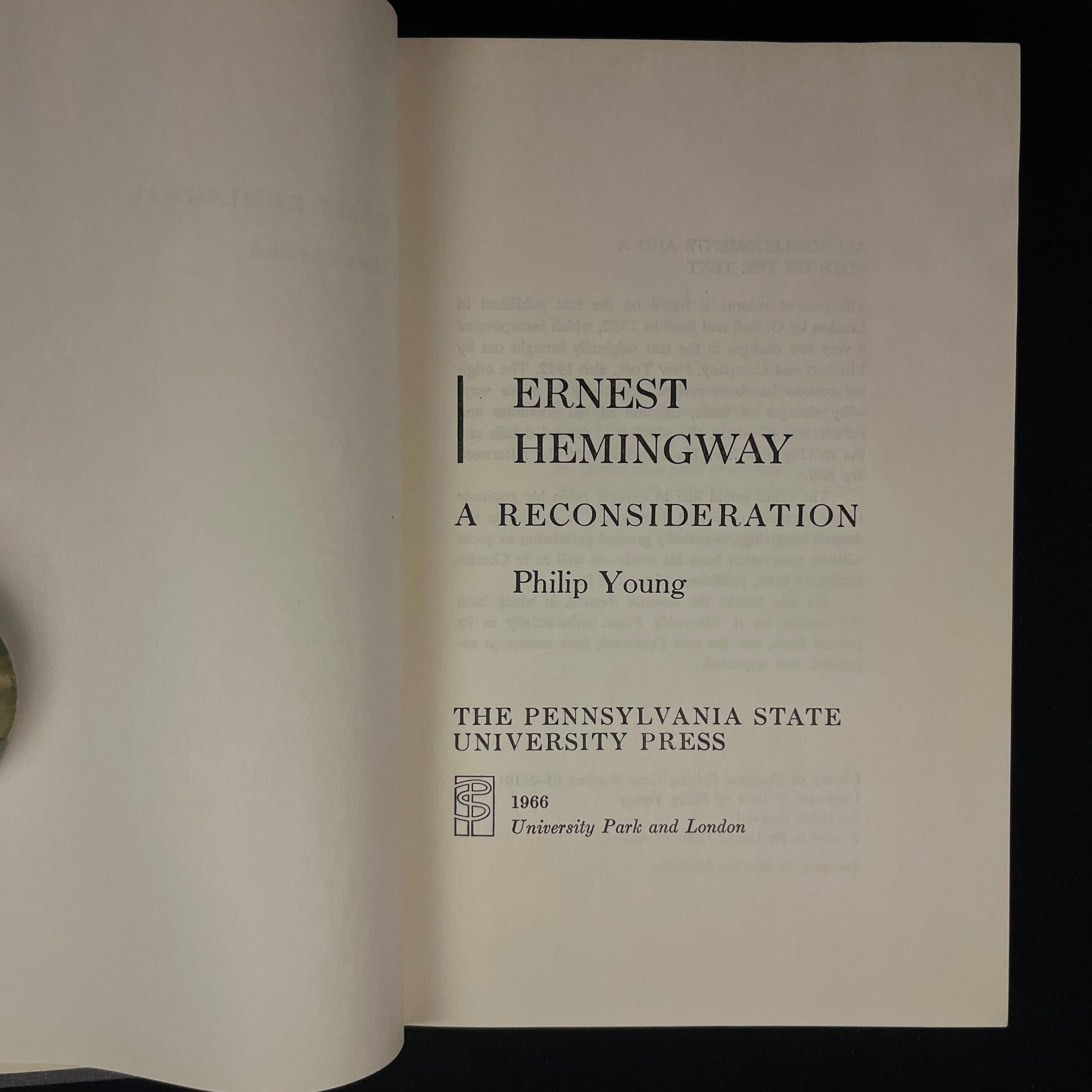 Ernest Hemingway: A Reconsideration by Philip Young (1966) Vintage Hardcover Book