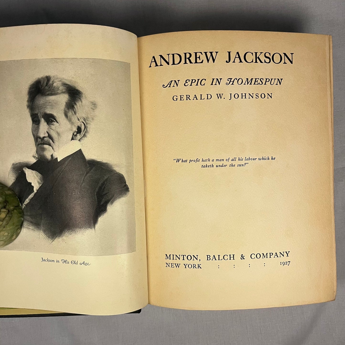 First Edition - Andrew Jackson: An Epic in Homespun by Gerald W. Johnson (1927) Vintage Hardcover Book