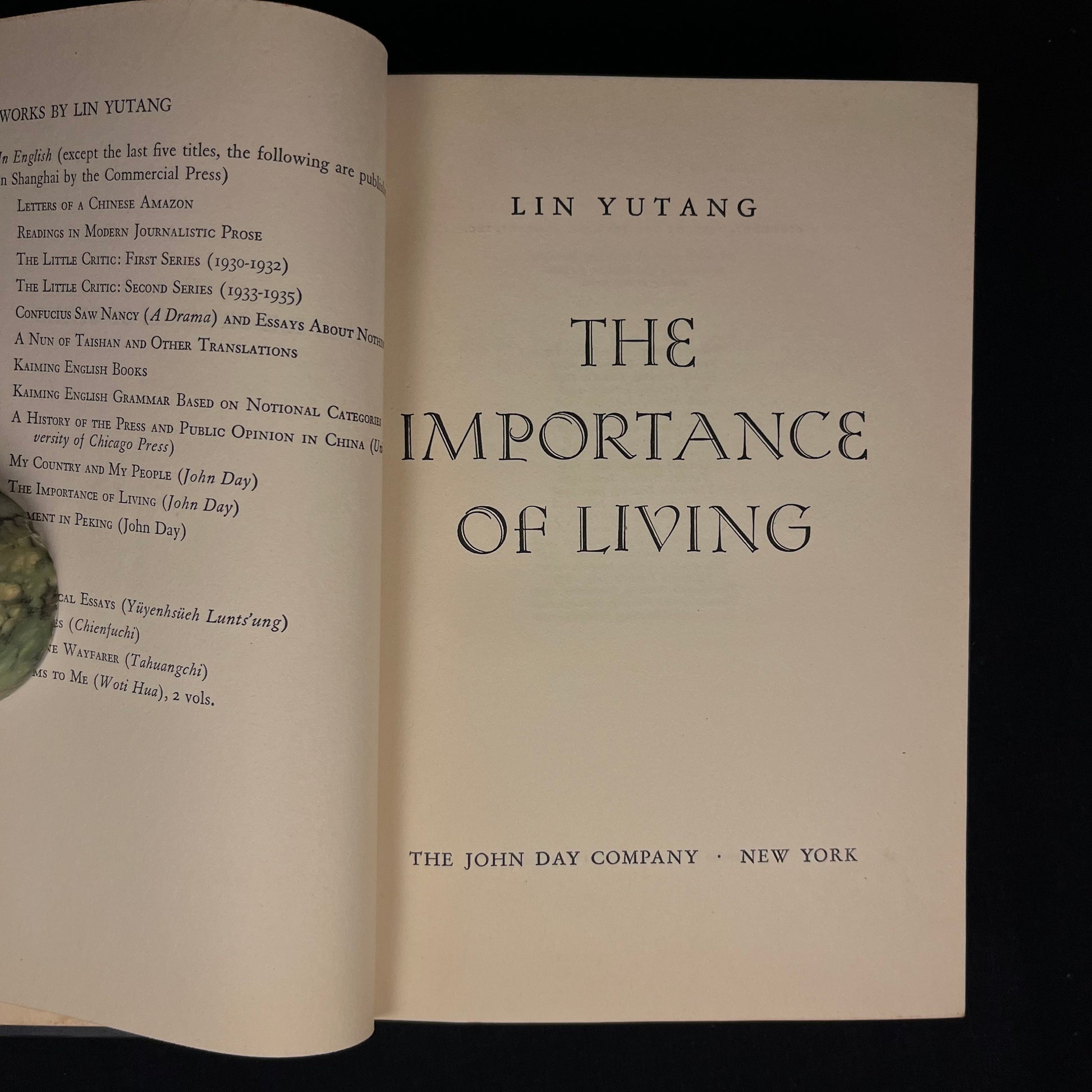 The Importance of Living by Lin Yutang (1940) Vintage Hardcover Book
