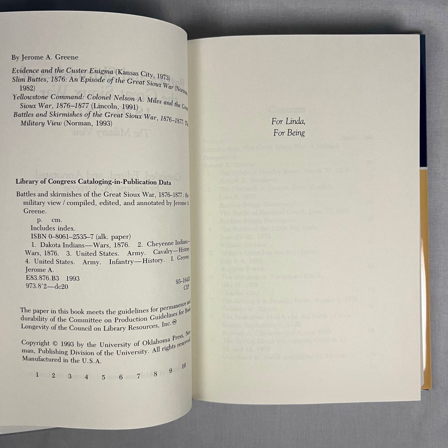 First Printing - Battles and Skirmishes of the Great Sioux War, 1876-1877: The Military View by Jerome Greene (1993) Vintage Hardcover Book