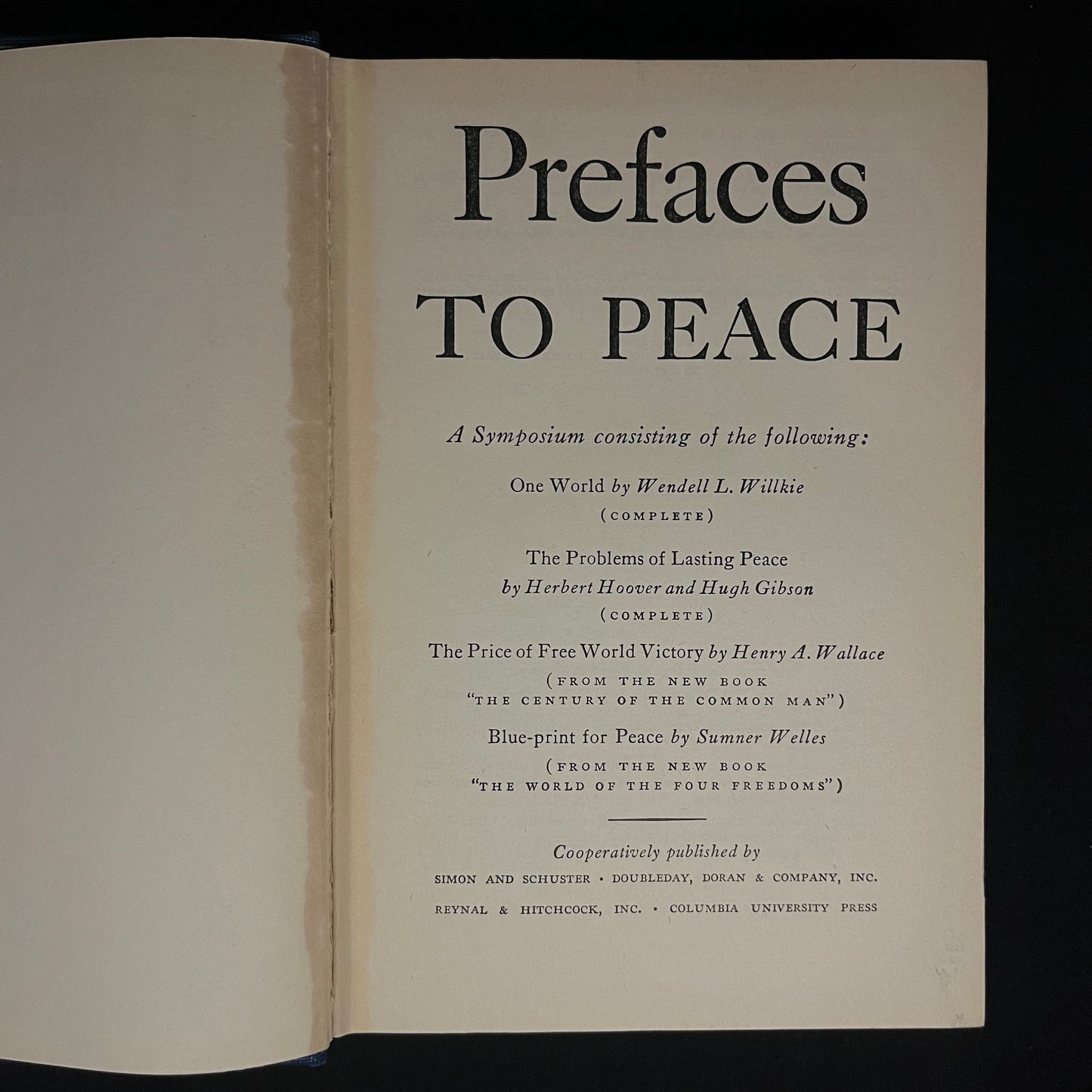 Prefaces to Peace: A Symposium (1943) Vintage Hardcover Book