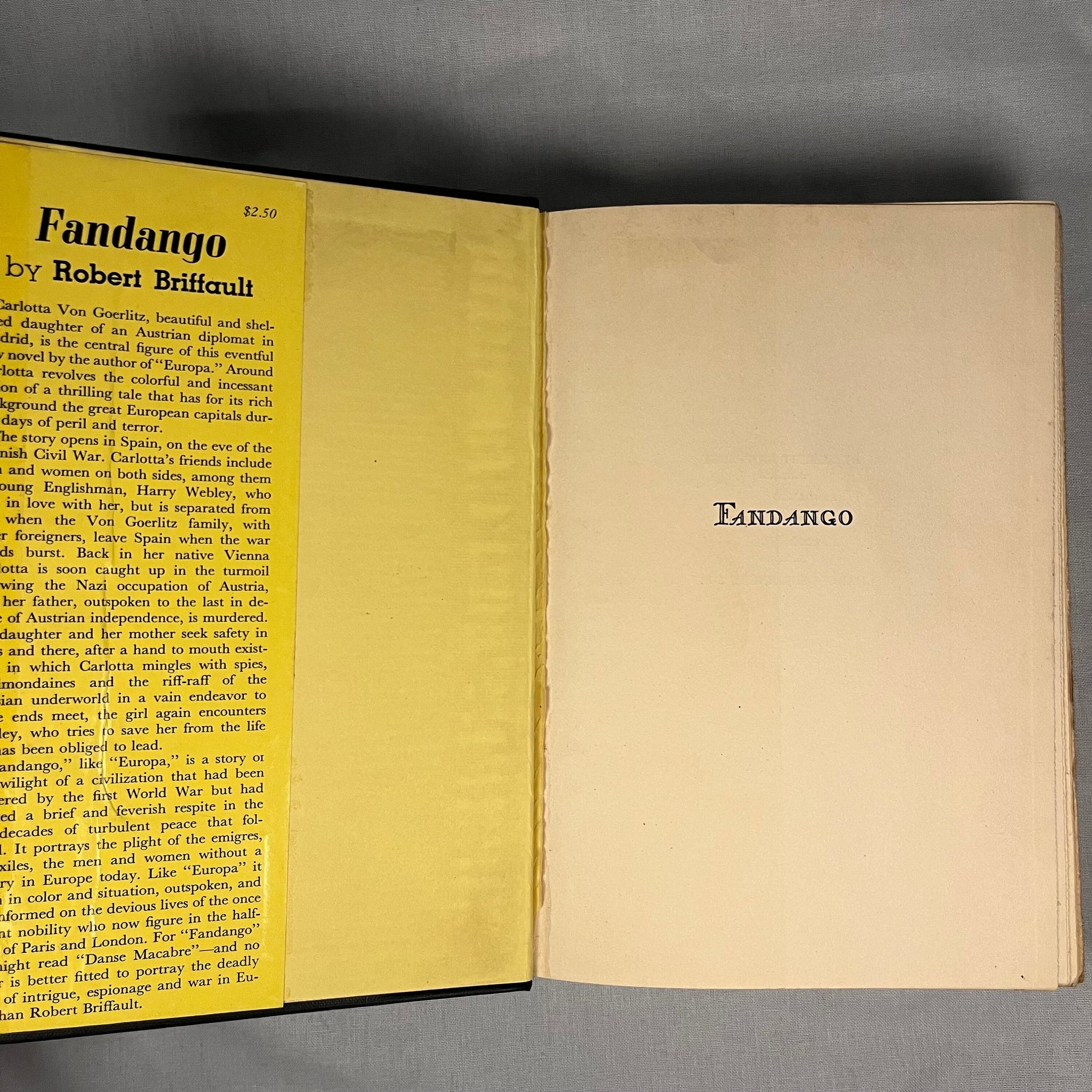 First Printing - Fandango by Robert Briffault (1940) Vintage Hardcover Book