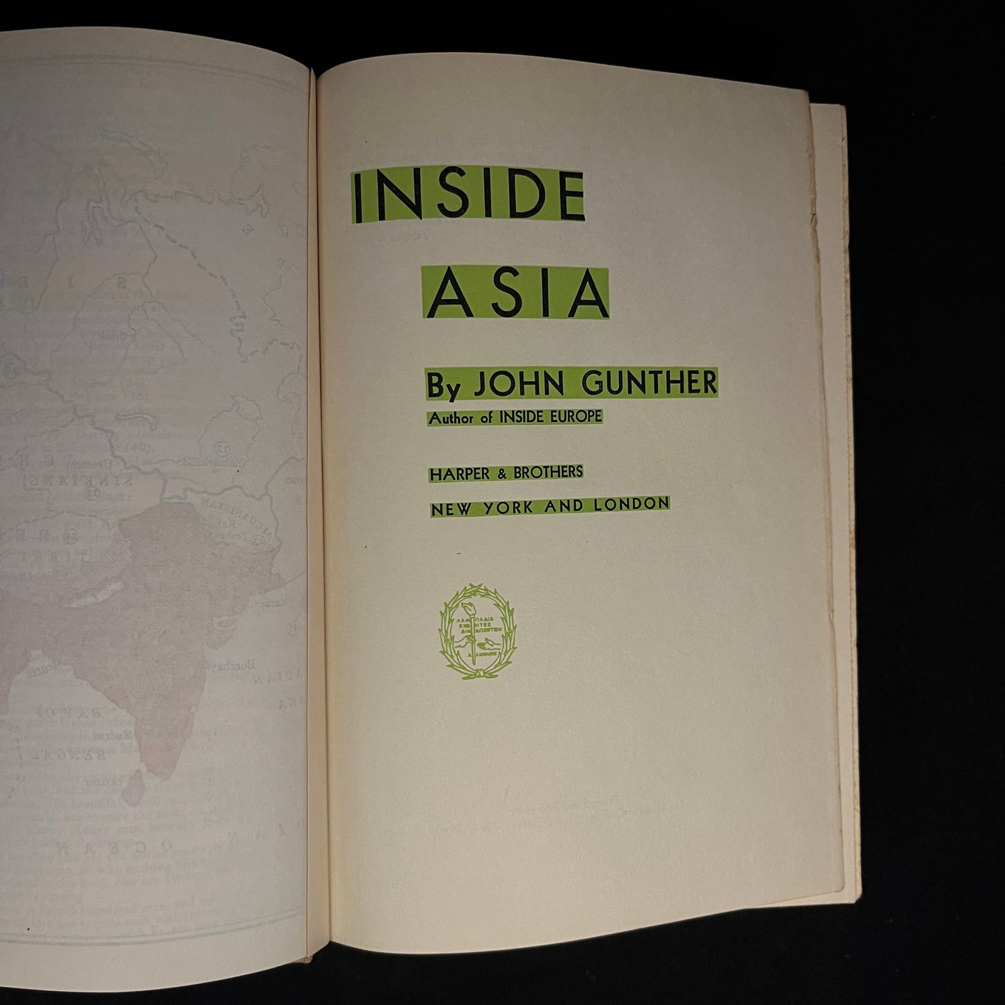 Inside Asia by John Gunther (1939) Vintage Hardcover Book