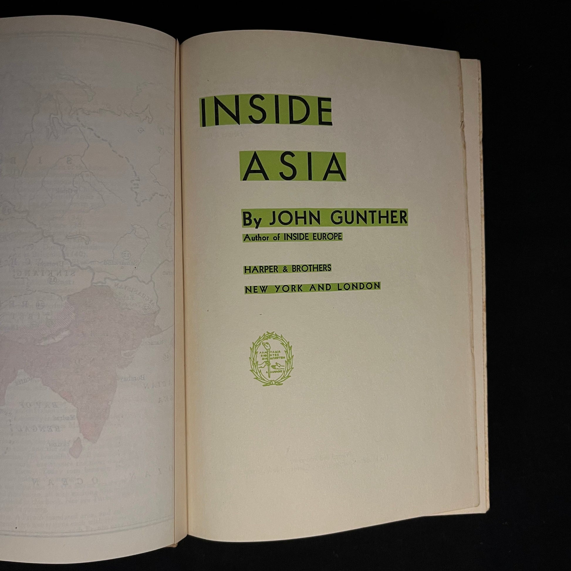 Inside Asia by John Gunther (1939) Vintage Hardcover Book