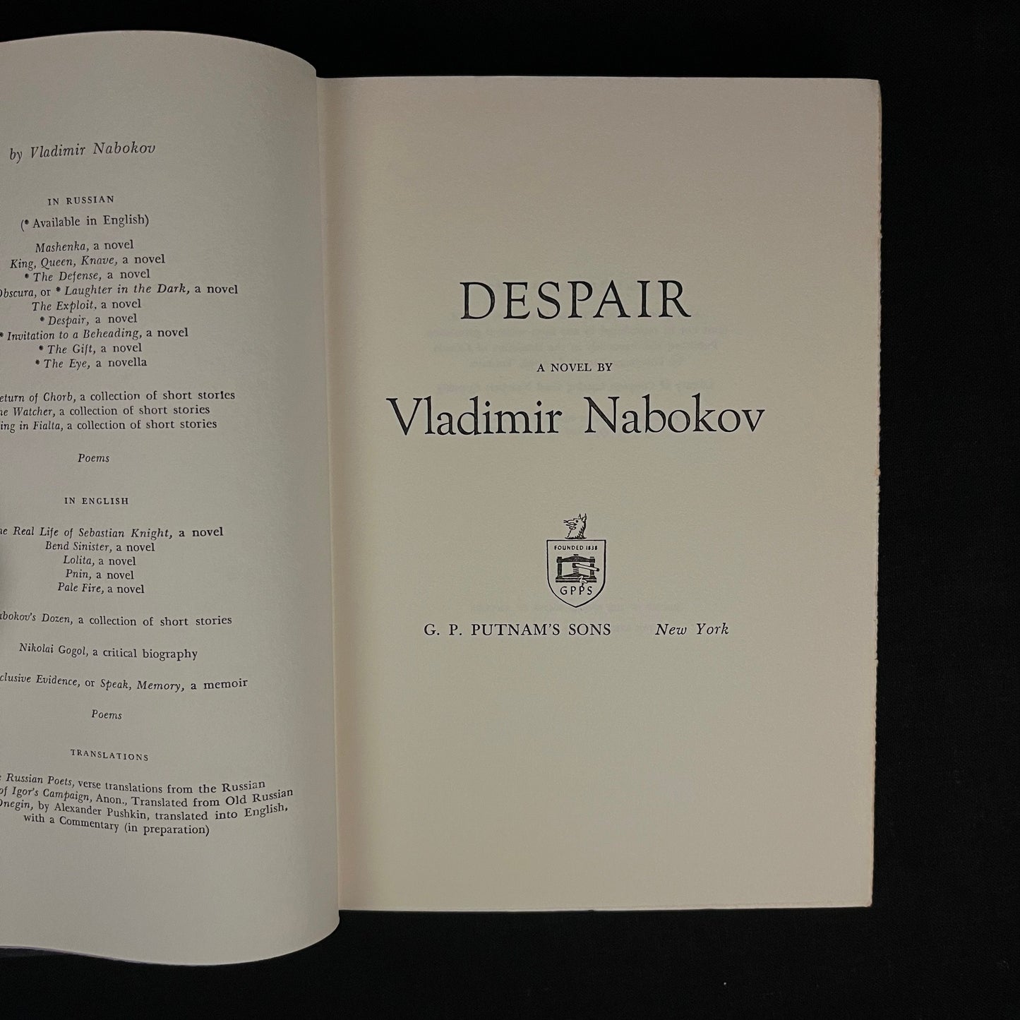 First Printing - Despair by Vladimir Nabokov (1966) Vintage Hardcover Book