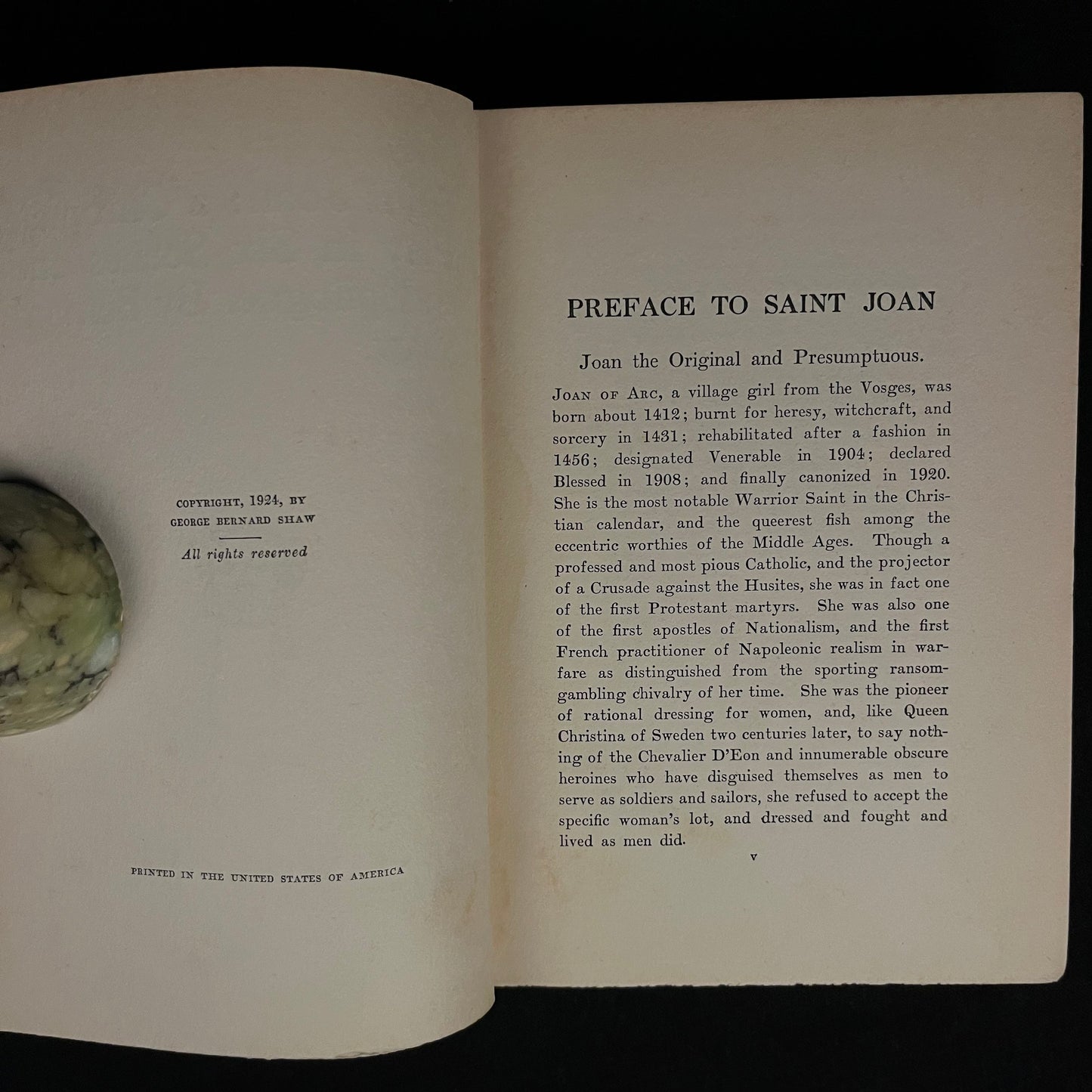 First Printing - Saint Joan: A Chronicle Play in Six Scenes and an Epilogue by Bernard Shaw (1924) Vintage Hardcover Book