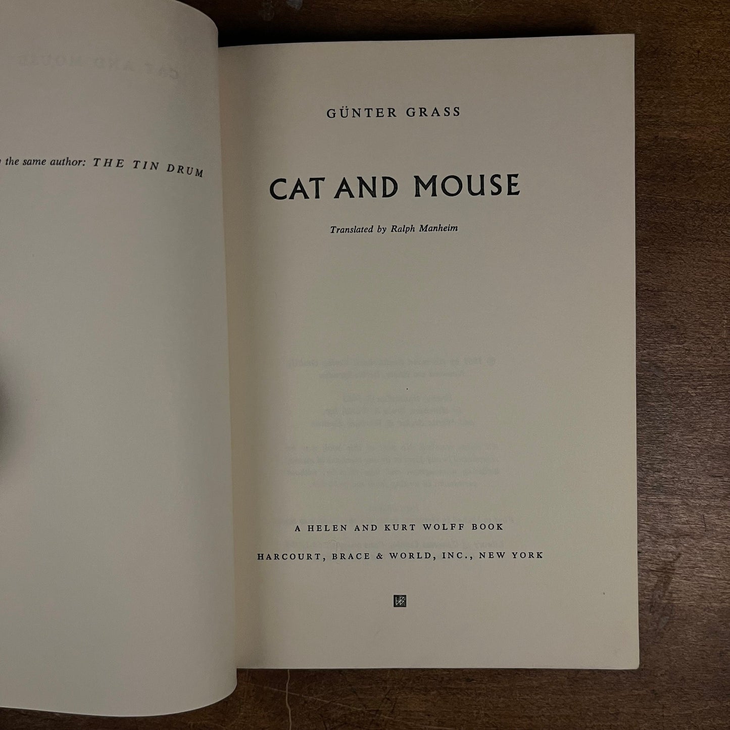 First Printing - Cat and Mouse by Günter Grass (1963) Vintage Hardcover Book