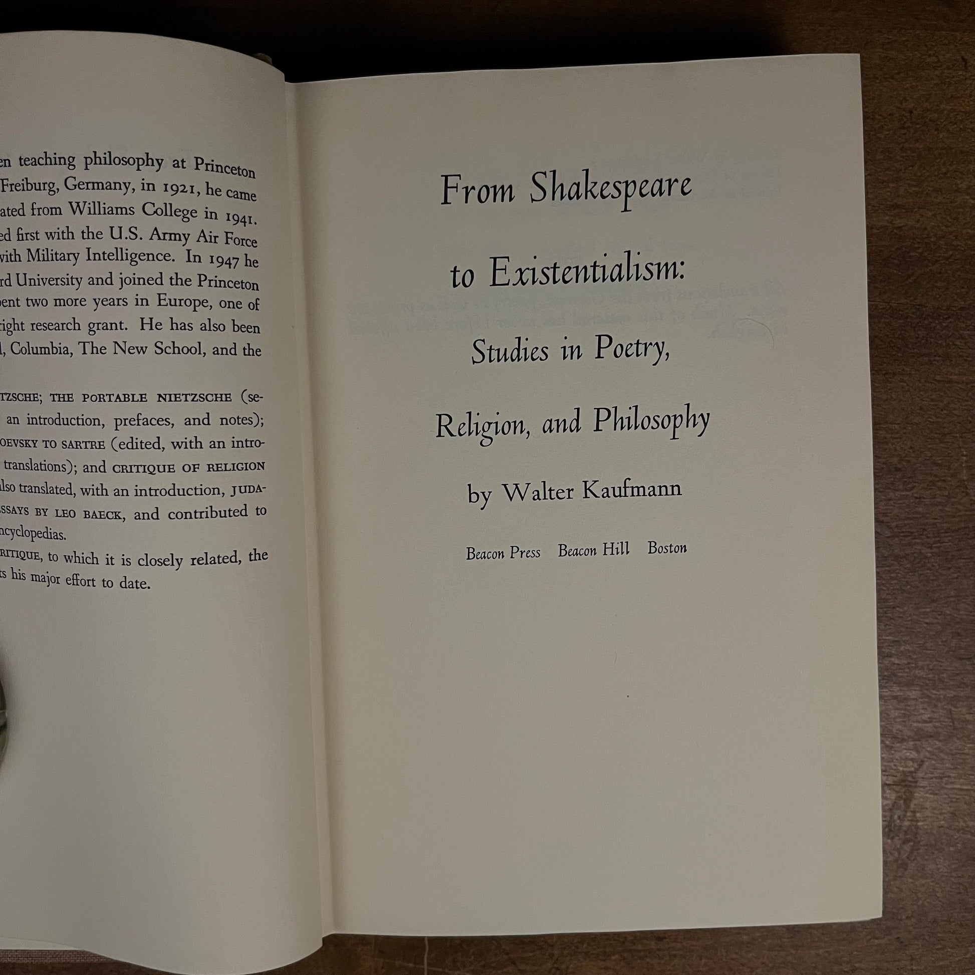 First Printing - From Shakespeare to Existentialism: Studies in Poetry, Religion and Philosophy by W. Kaufmann (1959) Vintage Hardcover Book