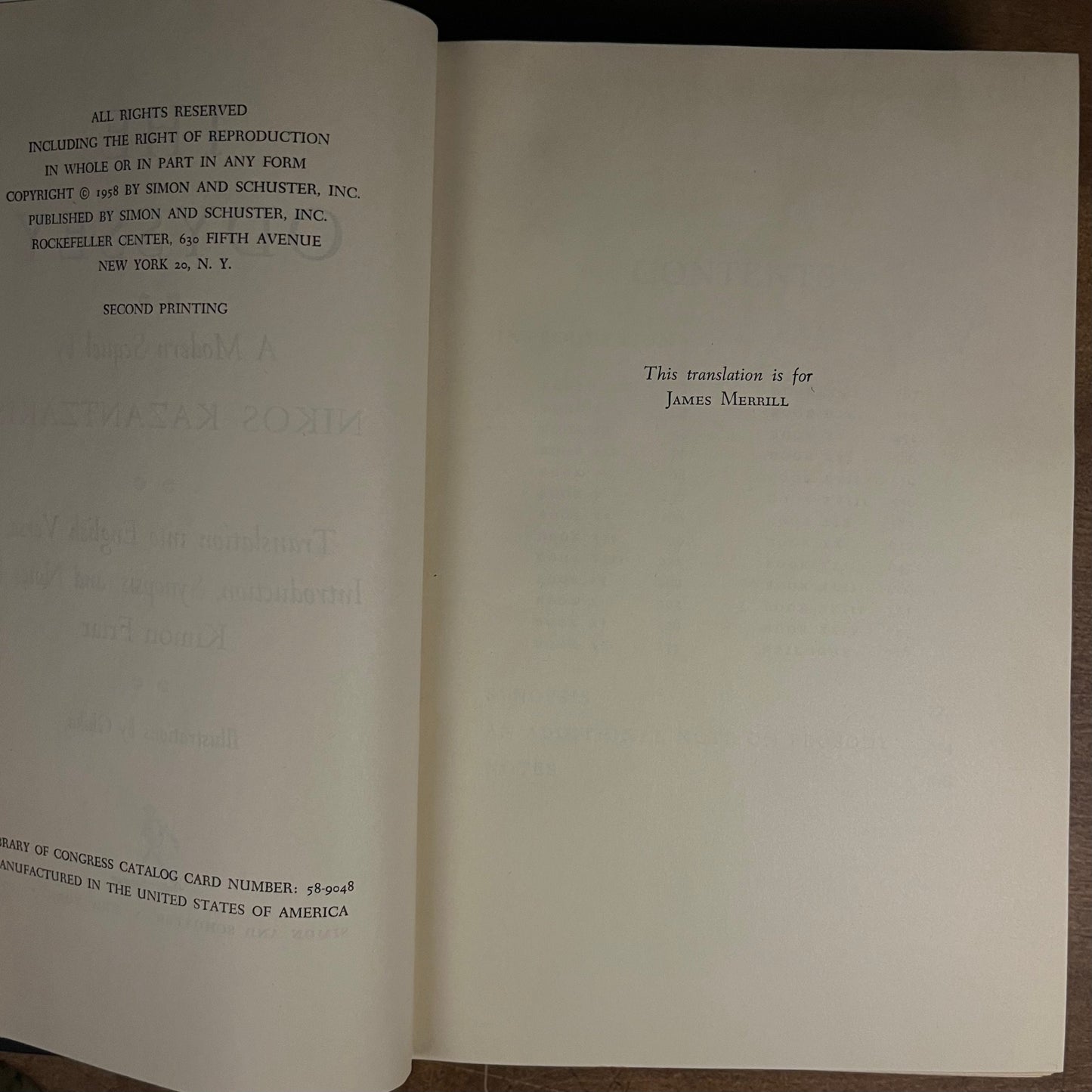 Second Printing - The Odyssey: A Modern Sequel by Nikos Kazantzakis (1958) Vintage Hardcover Book