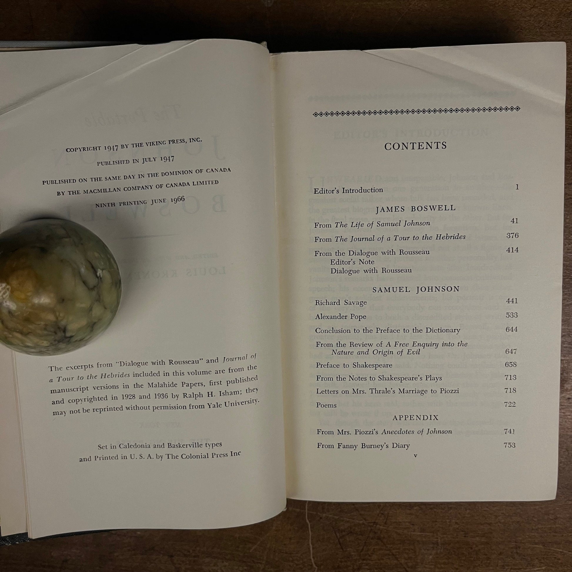 The Portable Johnson and Boswell by Louis Kronenberger (1966) Vintage Hardcover Book