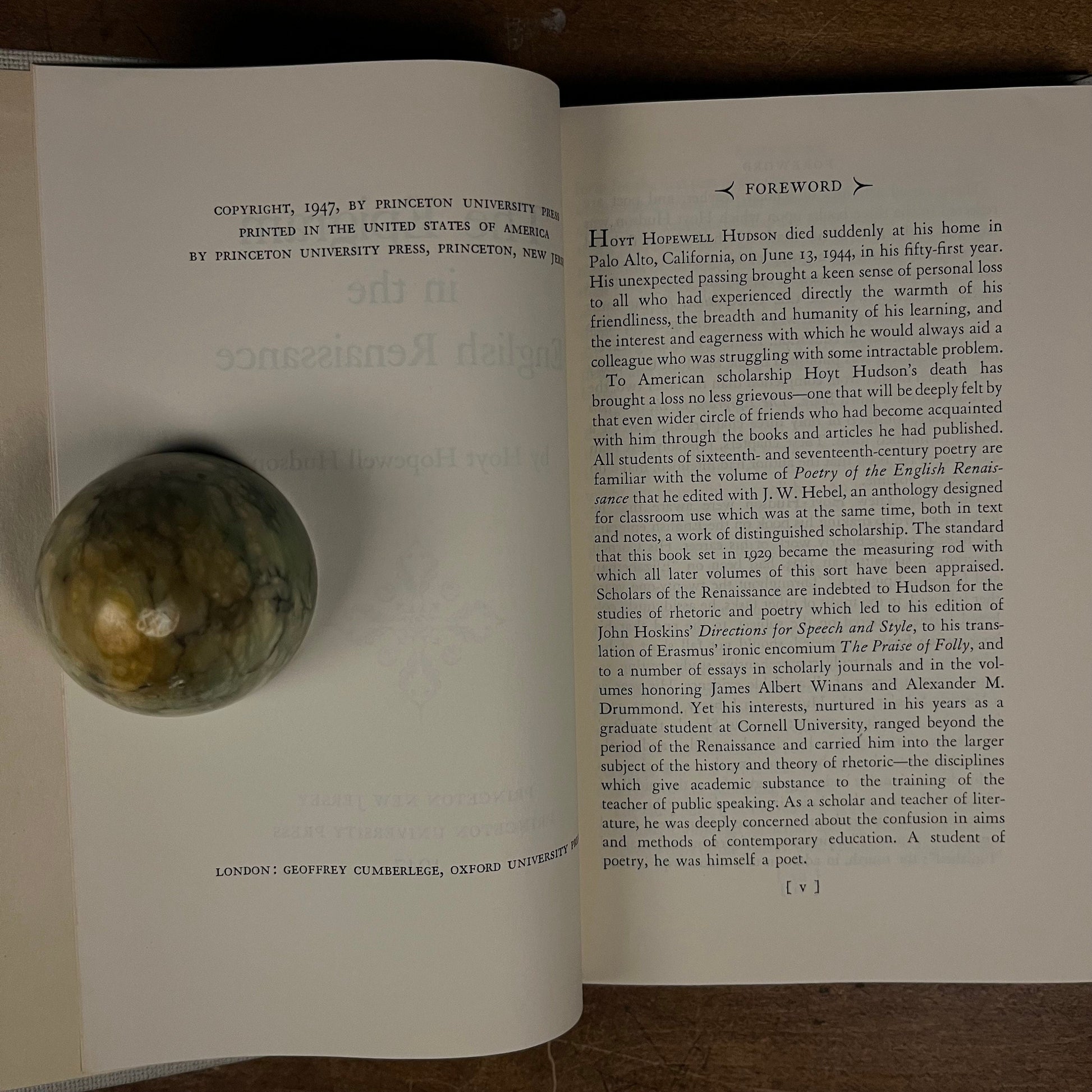 First Printing - The Epigram in the English Renaissance by Hoyt Hopewell Hudson (1947) Vintage Hardcover Book