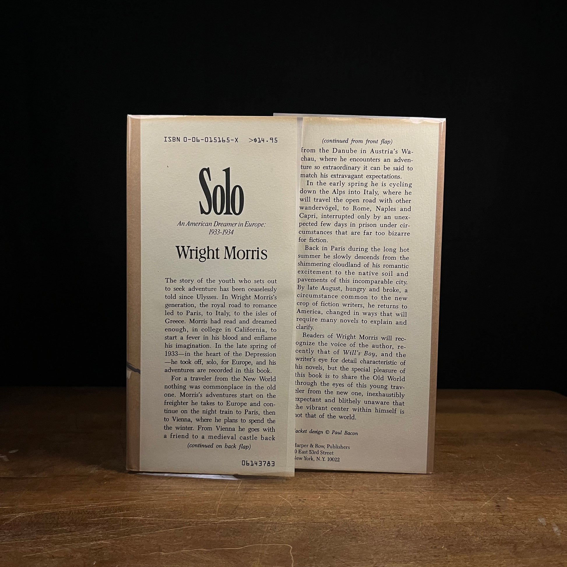 Second Printing - Solo: An American Dreamer in Europe, 1933-1934 by Wright Morris (1983) Vintage Hardcover Book