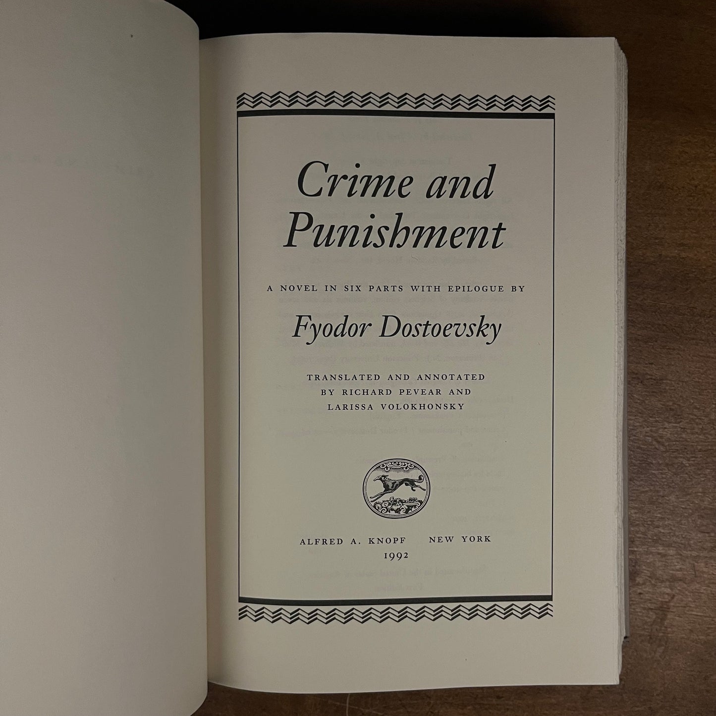 First Printing - Crime and Punishment:A Novel in Six Parts with Epilogue by Fyodor Dostoevsky (1992) Vintage Hardcover Book