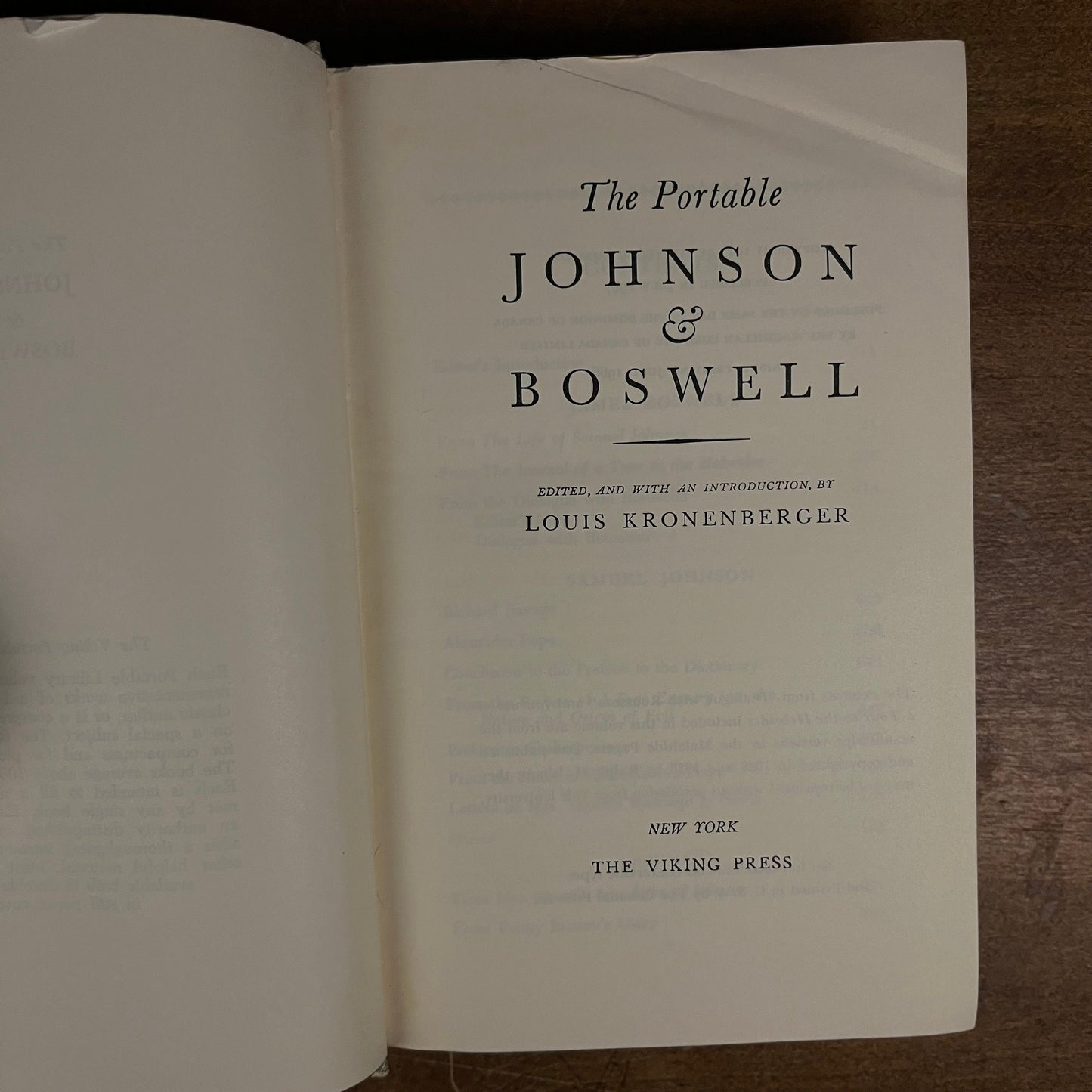 The Portable Johnson and Boswell by Louis Kronenberger (1966) Vintage Hardcover Book