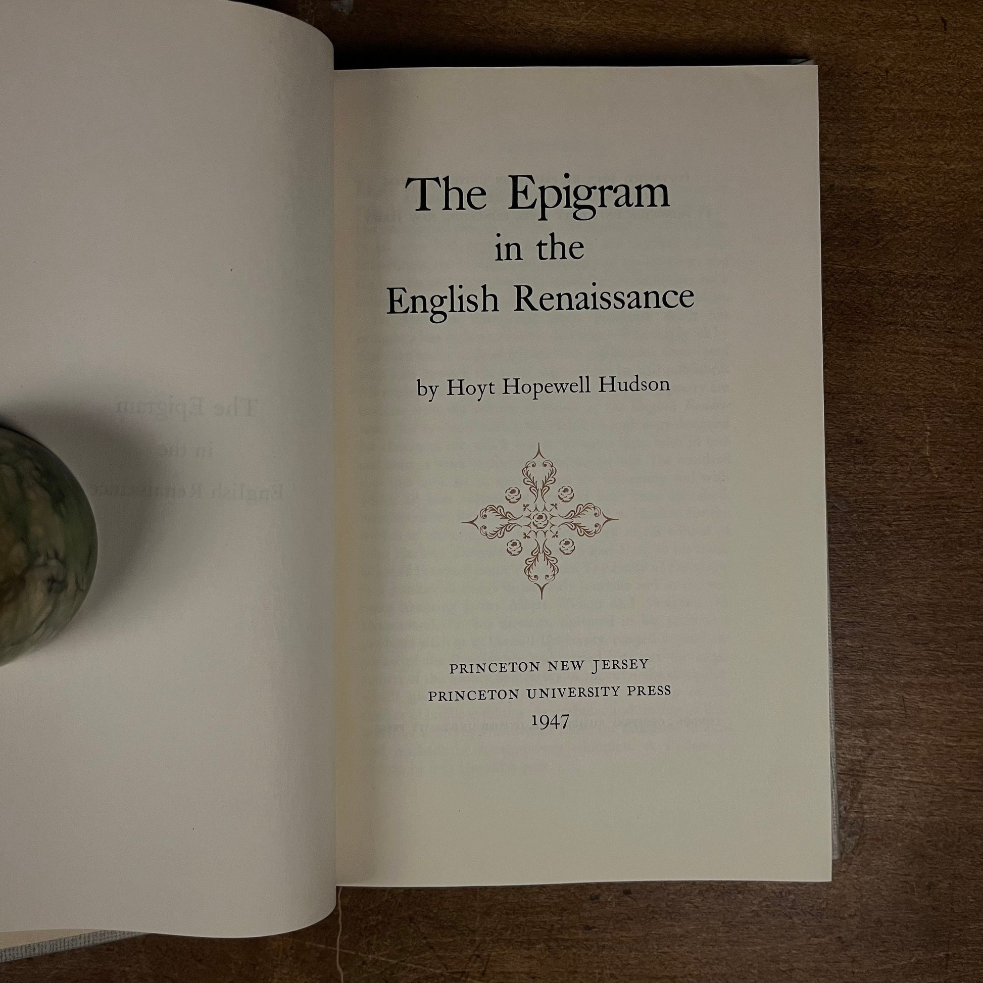 First Printing - The Epigram in the English Renaissance by Hoyt Hopewell Hudson (1947) Vintage Hardcover Book